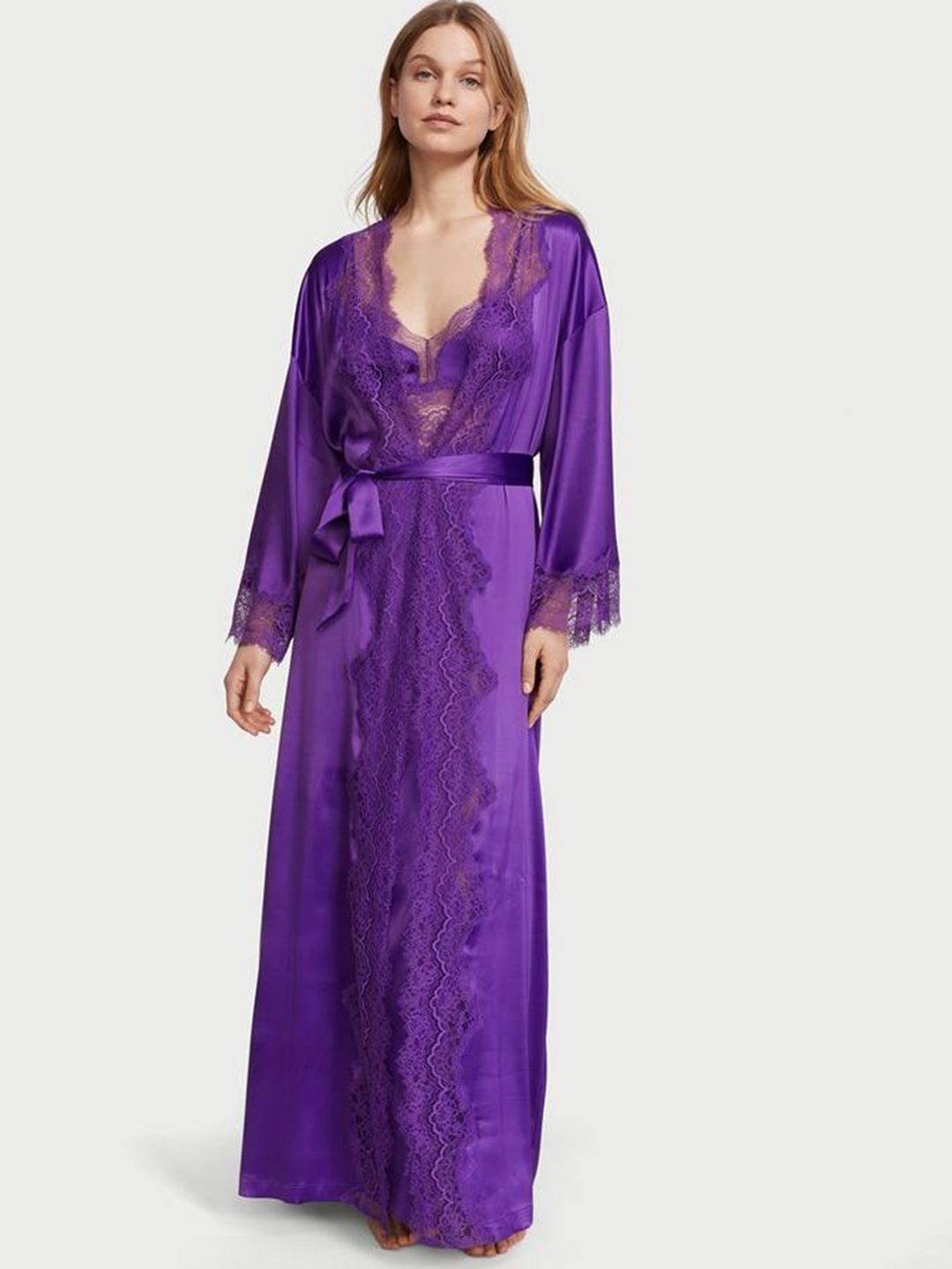 

Victoria's Secret Lace-Trim Satin Maxi Robe, Purple