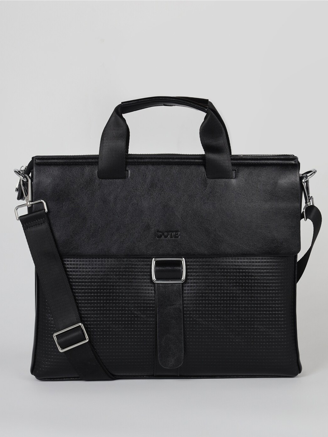 

DOTE Men Solid PU Laptop Bag, Black