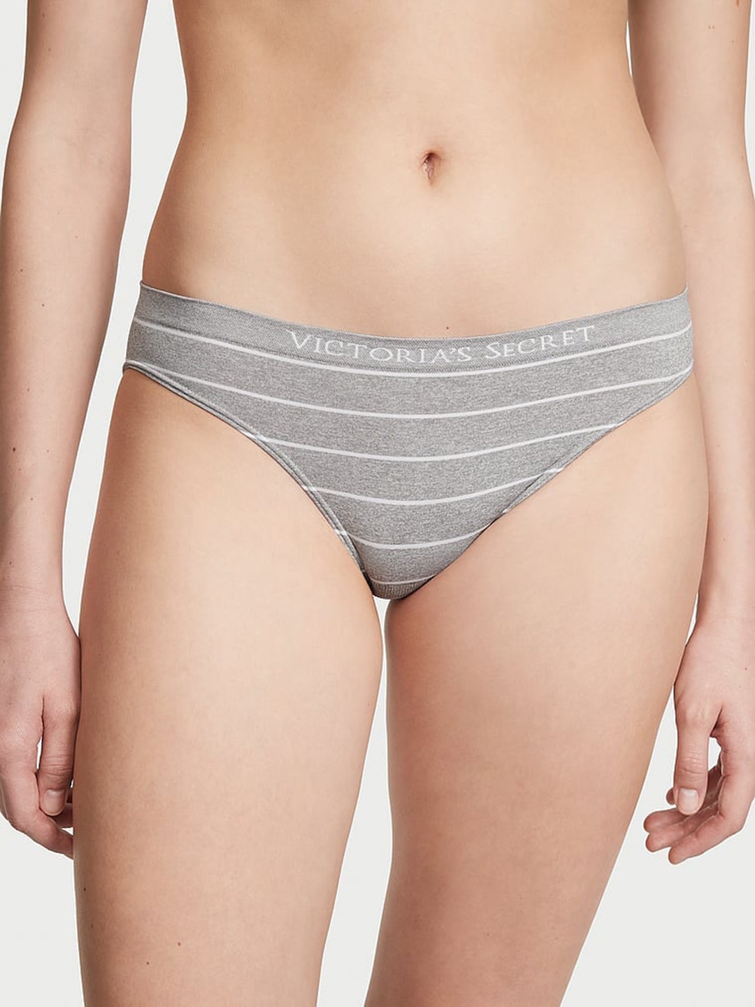 

Victoria's Secret Striped Mid-Rise Seamless Bikini Briefs, Grey