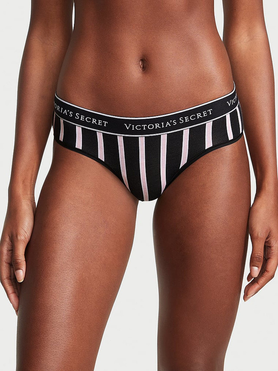 

Victoria's Secret Striped Mid-Rise Hiphugger Hipster Brief, Black