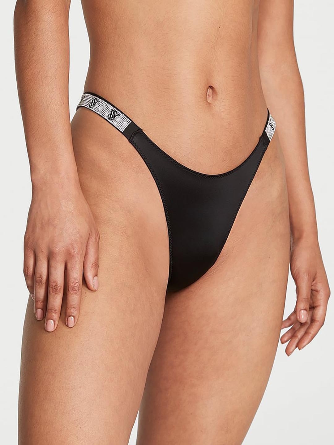 

Victoria's Secret Very Sexy Shine Strap Low-Rise Brazilian Thong Briefs, Black