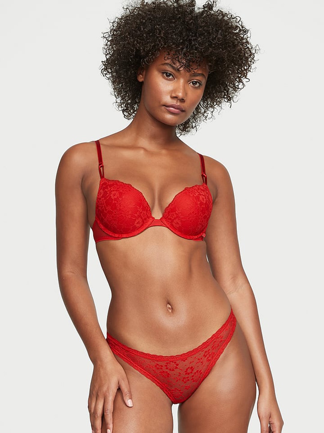 

Victoria's Secret The Lacie Lace Self-Design Low-Rise Bikini Briefs, Red