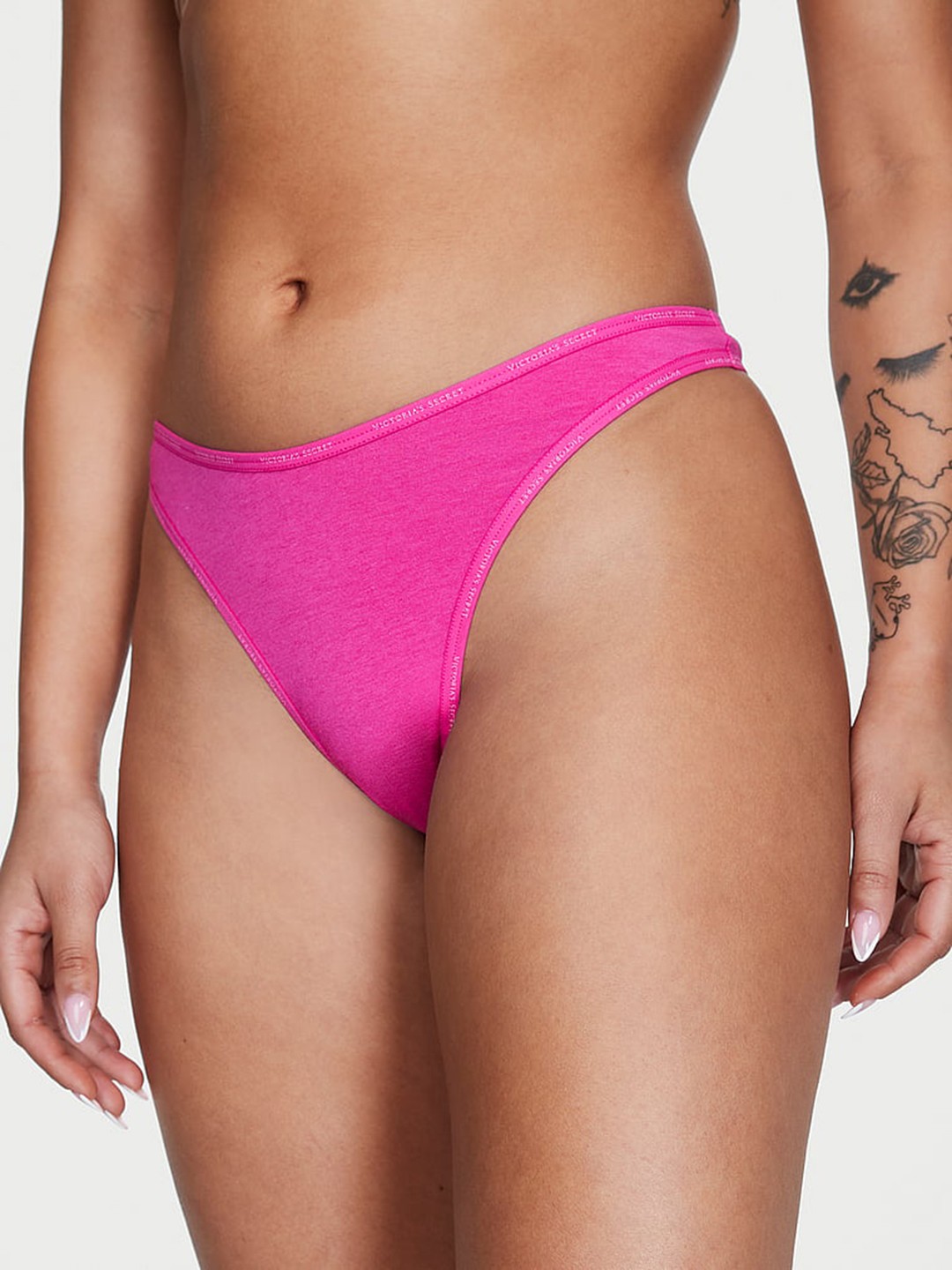 

Victoria's Secret Mini Logo Mid-Rise High-Leg Scoop Thong Briefs, Pink