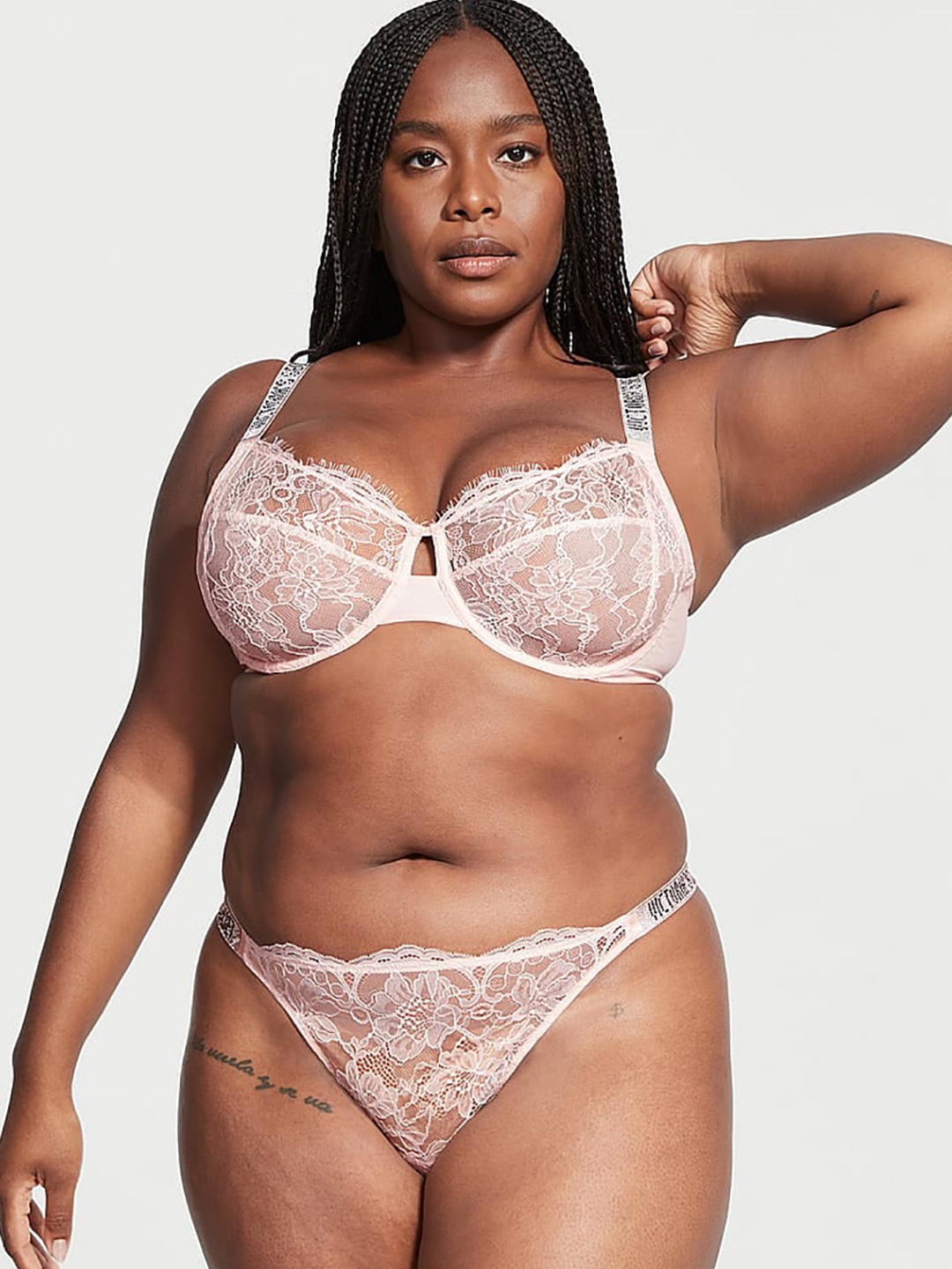 

Victoria's Secret Very Sexy Shine Strap Self-Desig Lace Mid-Rise Thong Briefs, Pink