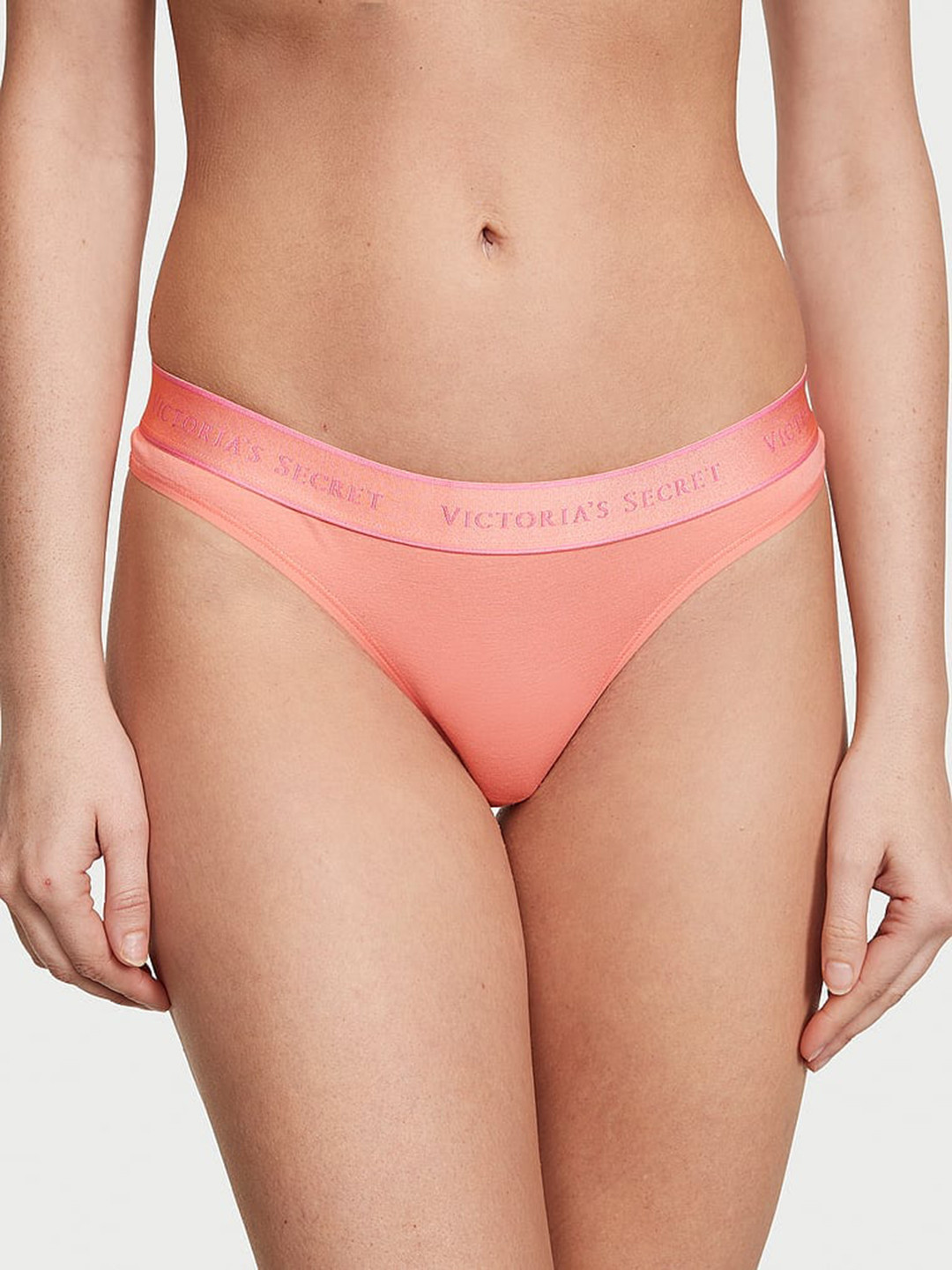 

Victoria's Secret Mid-Rise Thong Briefs, Peach