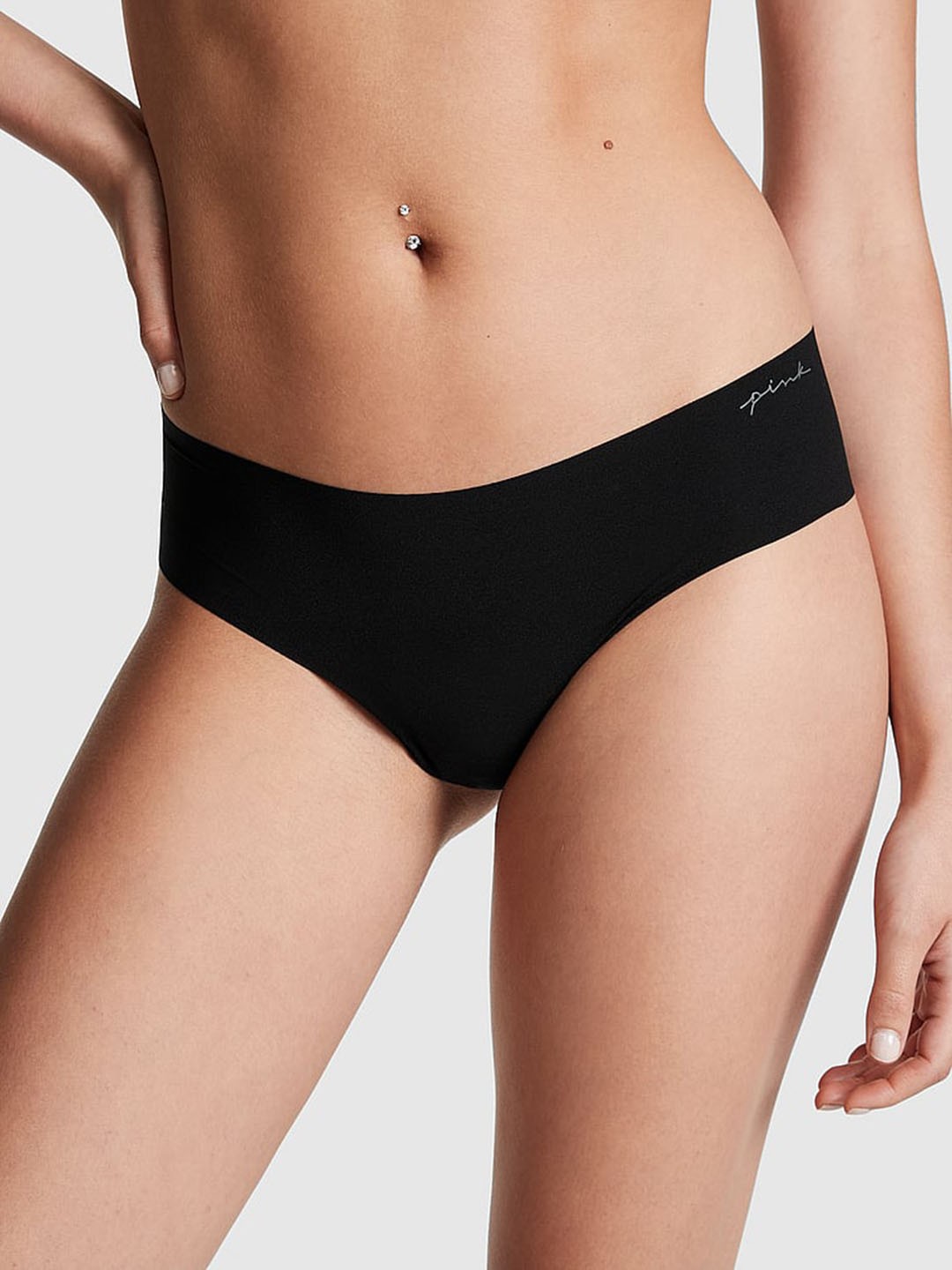 

Victoria's Secret PINK No-Show Cheekster Low-Rise Seamless Bikini Brief, Black
