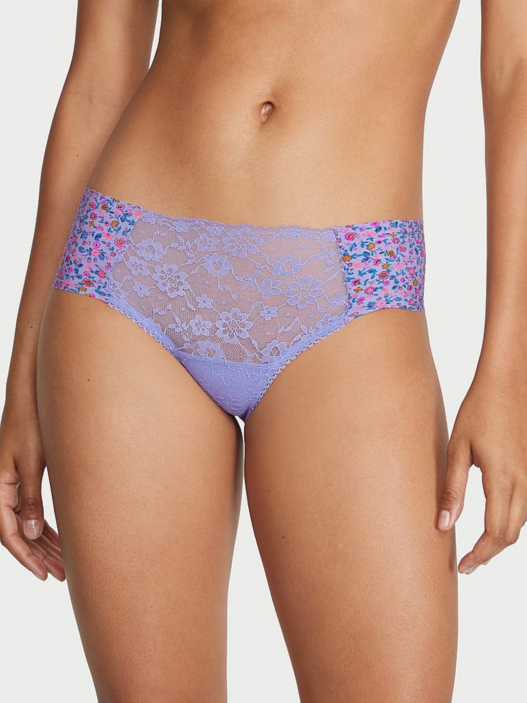 

Victoria's Secret No-Show Cheeky Floral Self Design Lace Mid-Rise Hipster Briefs, Purple