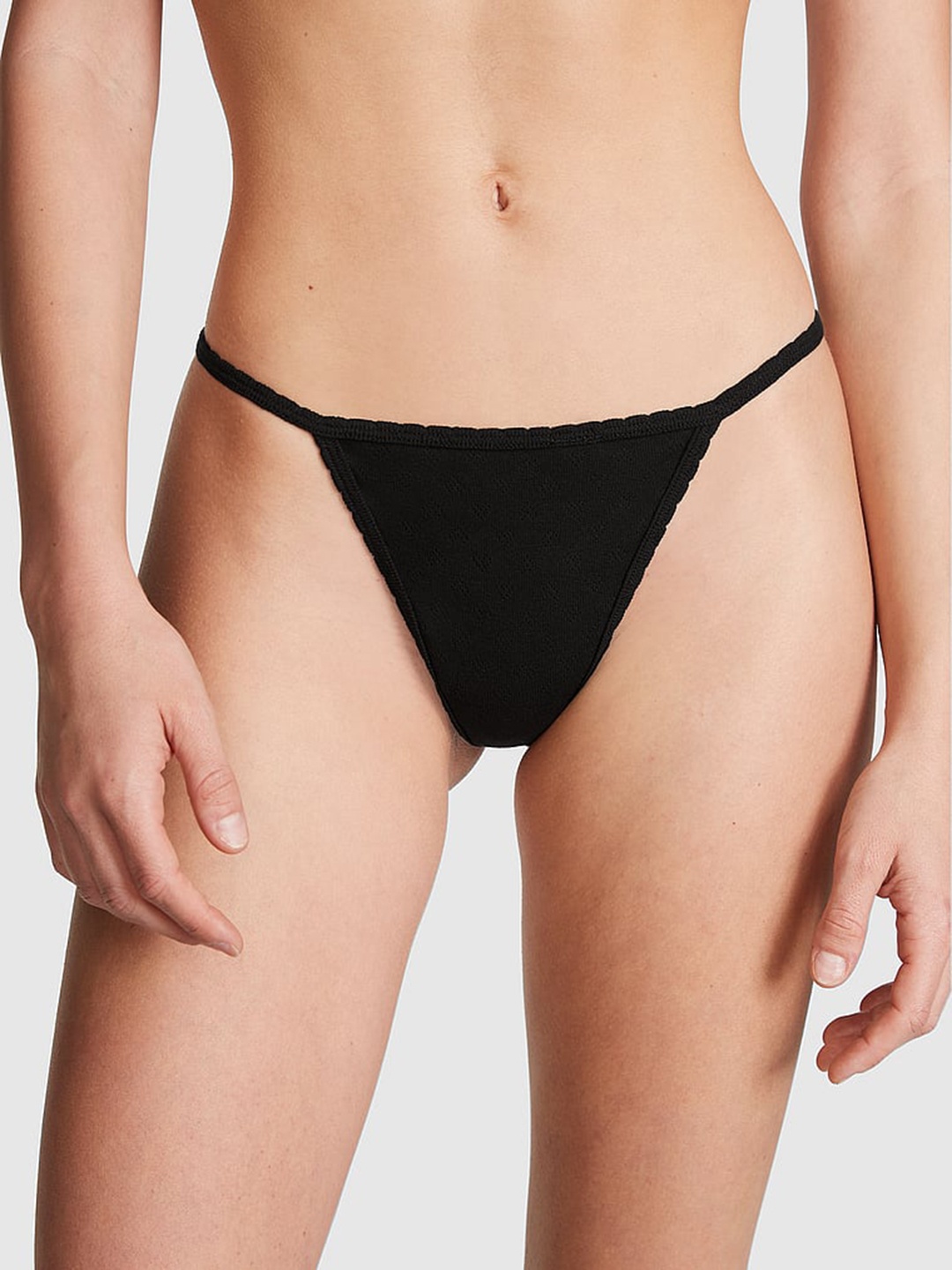 

Victoria's Secret PINK Low-Rise Pure Cotton V-Stings Thongs Brief, Black