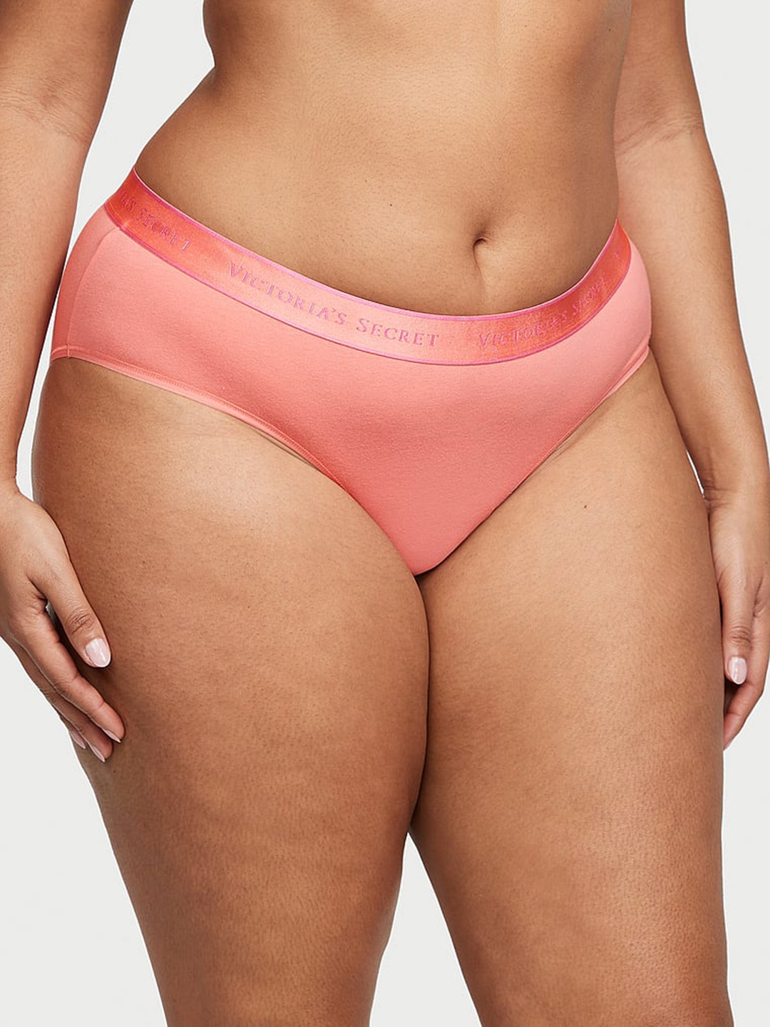 

Victoria's Secret Logo Hiphugger Mid-Rise Hipster Briefs, Peach