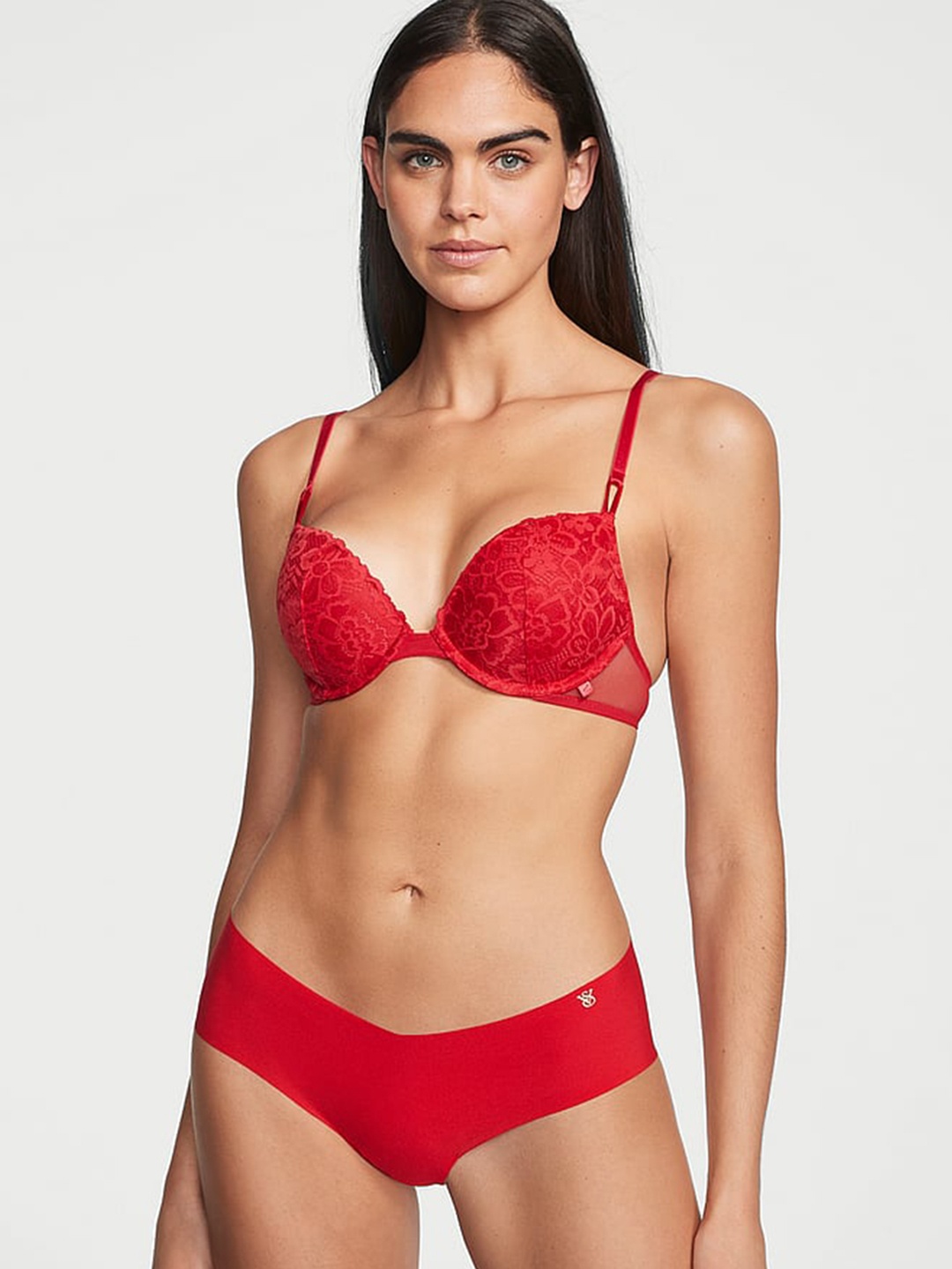 

Victoria's Secret Sexy Illusions No-Show Cheeky Low-Rise Cotton Basic Briefs, Red