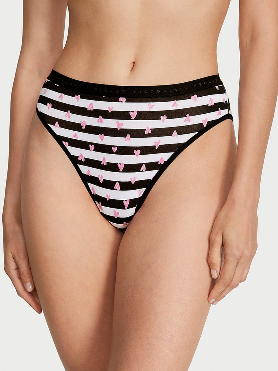 

Victoria's Secret Striped Stretch High-Leg Mid-Rise Basic Briefs, Black