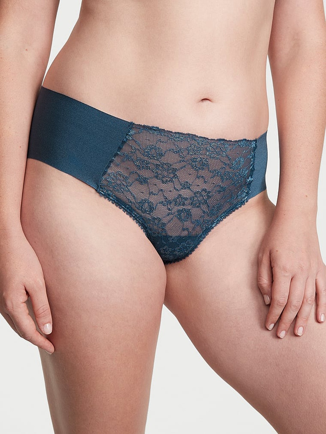 

Victoria's Secret Shimmer Self Design No-Show Low Rise Basic Brief, Blue