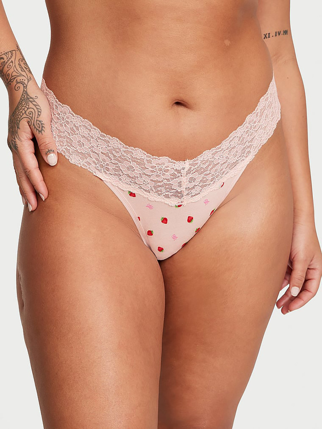 

Victoria's Secret Lace-Waist Self-Design Thong Briefs, Pink