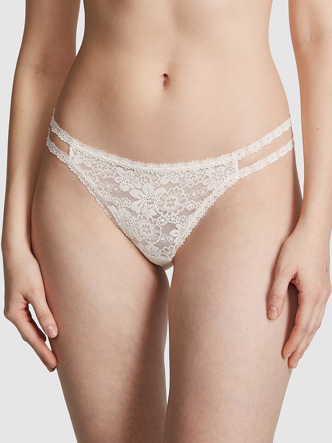 

Victoria's Secret PINK Self Design Strappy Low Rise Thong Brief, White