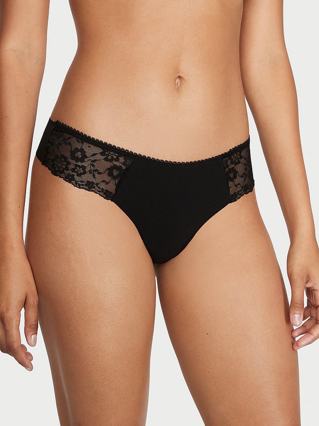 

Victoria's Secret No-Show Low Rise Lace Thong Brief, Black
