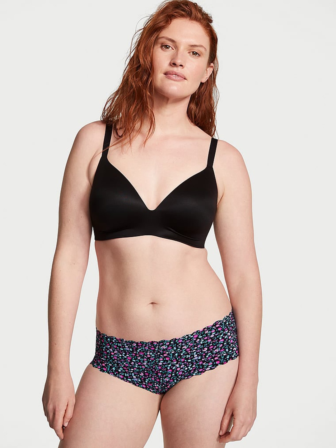 

Victoria's Secret No-Show Floral Printed Low-Rise Hiphugger Hipster Brief, Black