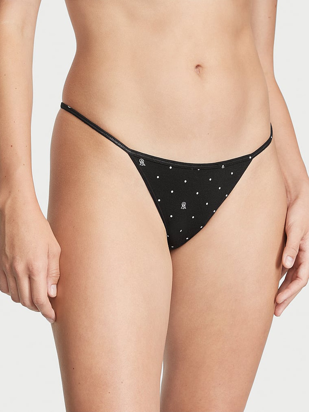 

Victoria's Secret Polka Dots Printed Stretch Thong Brief, Black