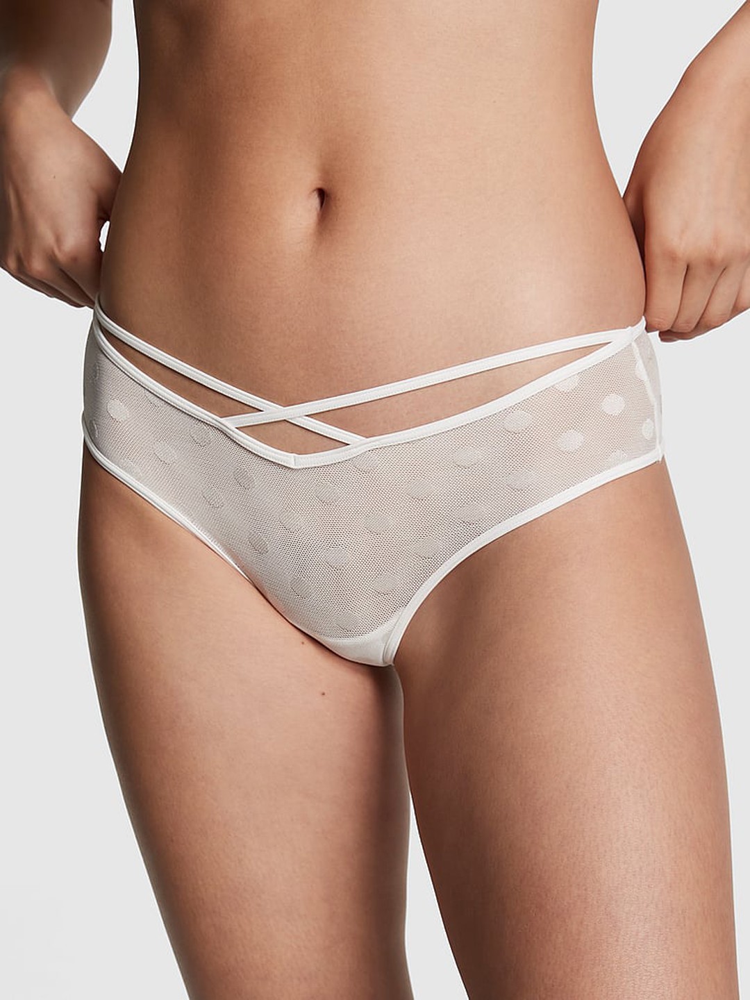 

Victoria's Secret PINK Dot Mesh Cheekster Self Design Low Rise Basic Brief, White