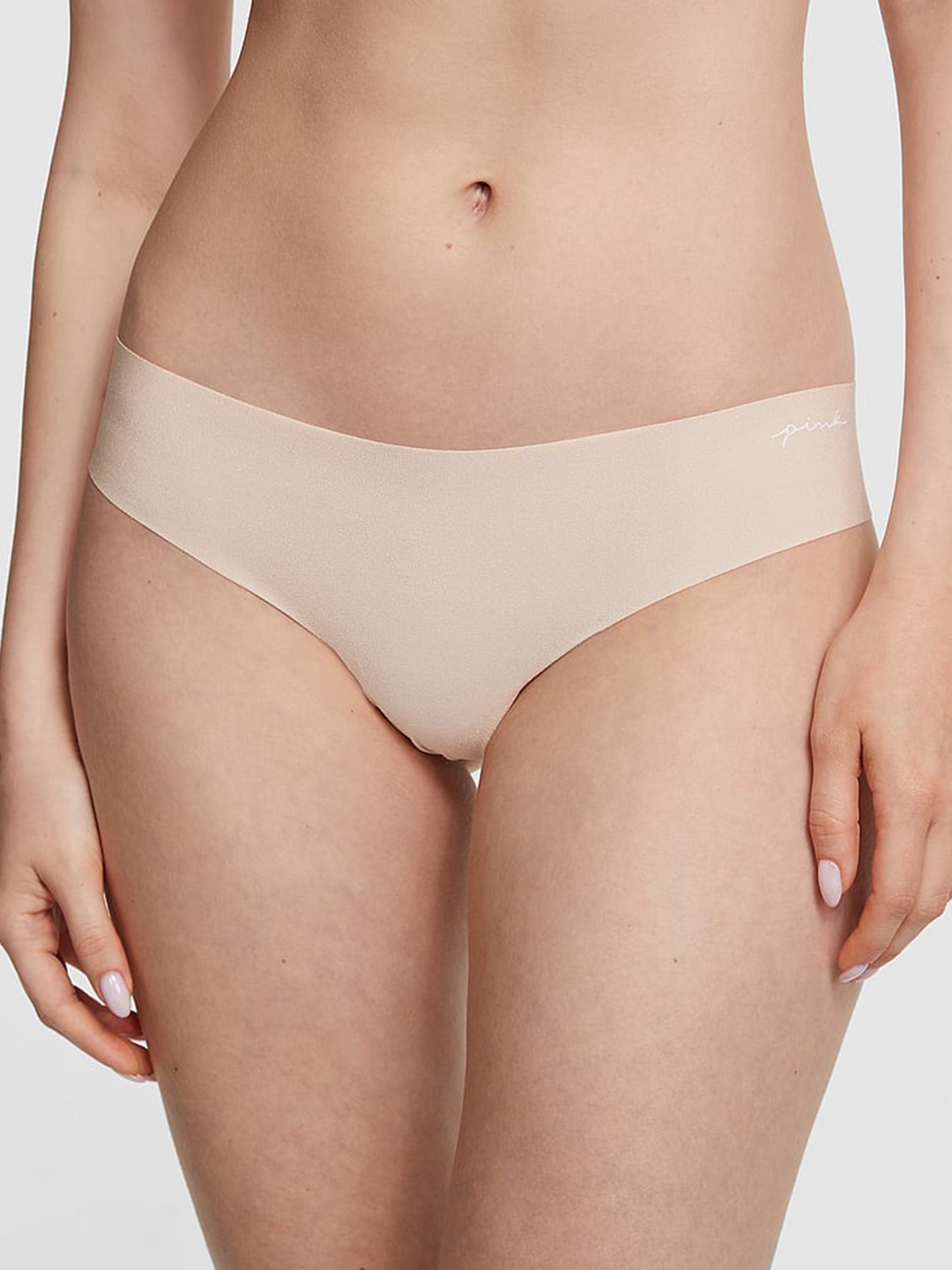 

Victoria's Secret PINK No-Show Low-Rise Thong Briefs, Beige