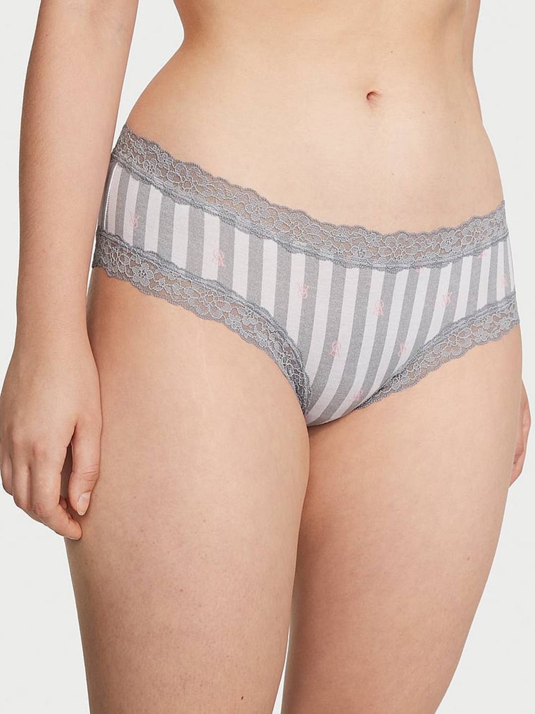 

Victoria's Secret The Lacie Striped Low-Rise Cheeky Hipster Briefs, Grey