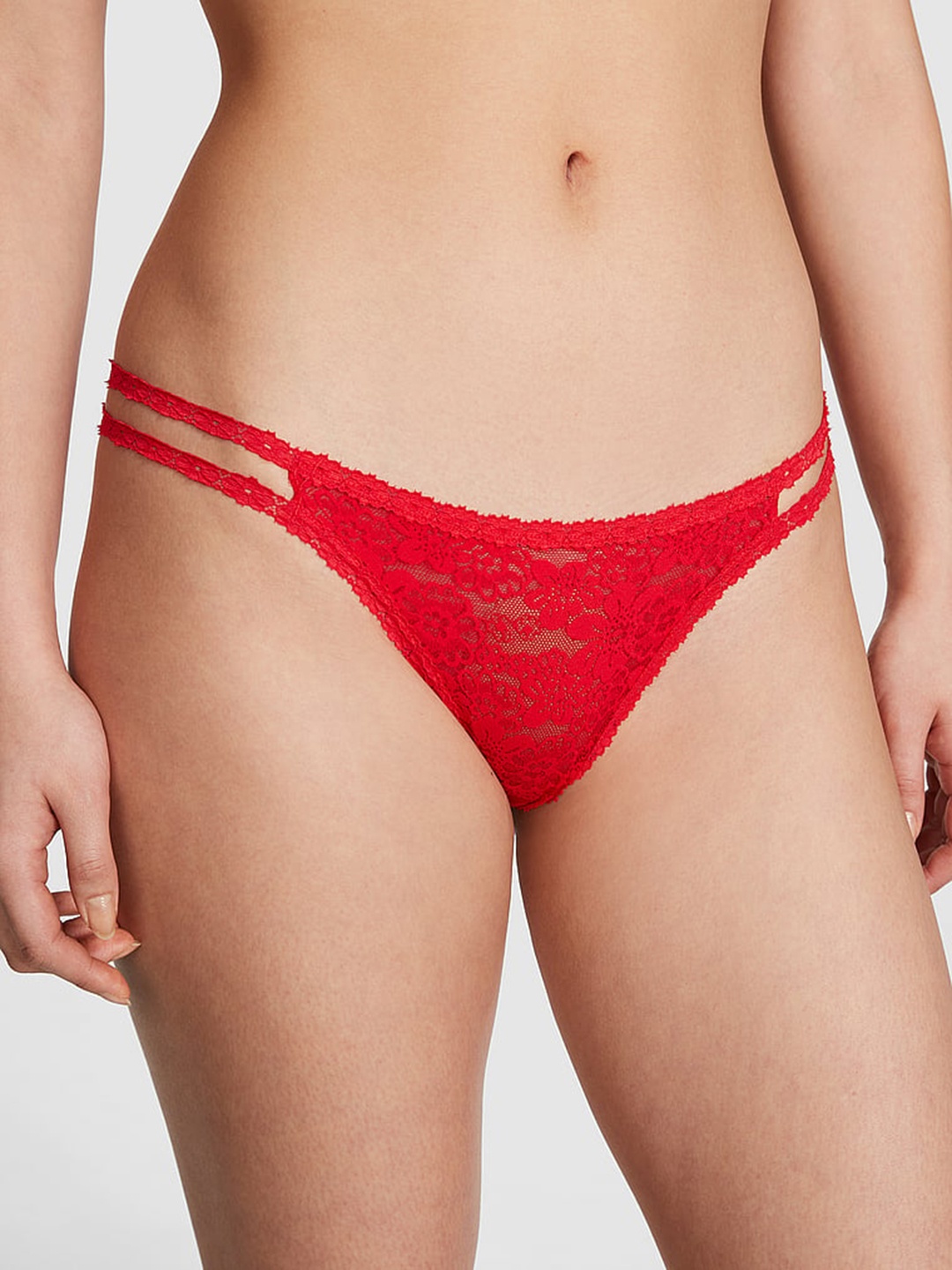 

Victoria's Secret PINK Wink Strappy Self Design Low-Rise Thong Briefs, Red