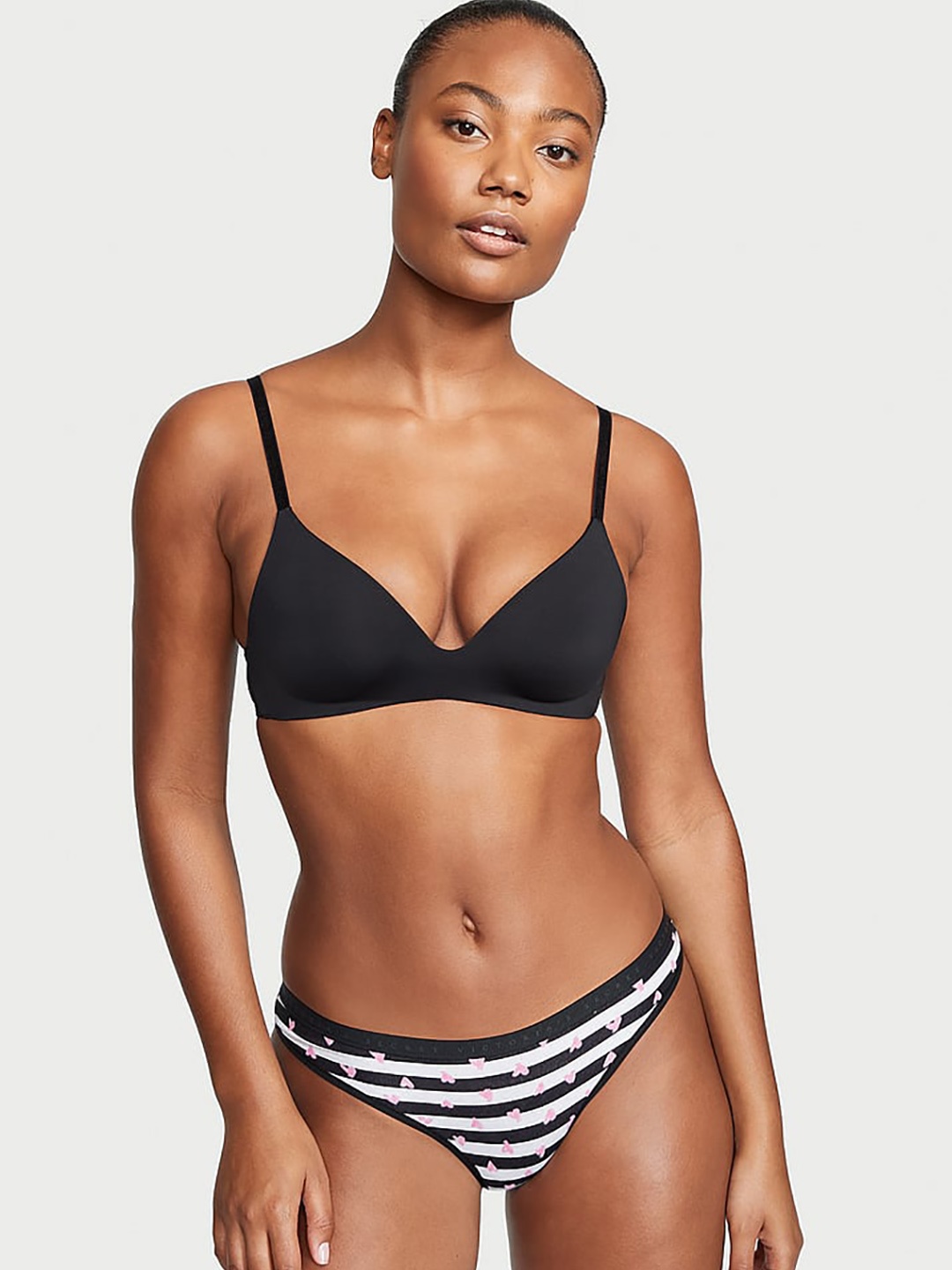 

Victoria's Secret Striped Mid-Rise Stretch Bikini Briefs, Black
