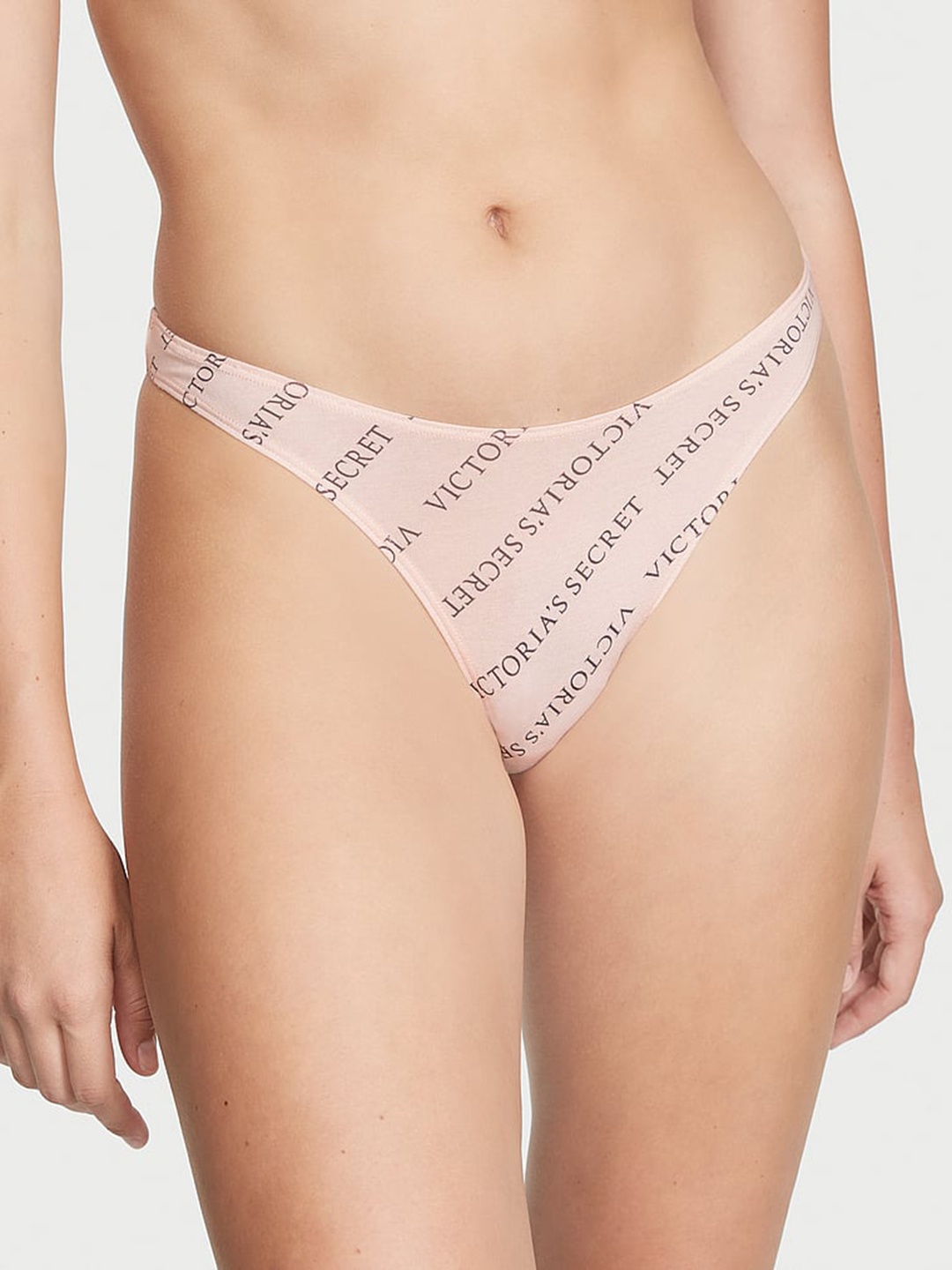 

Victoria's Secret Typography Printed Stretch High Leg Mid-Rise Thong Briefs, Pink