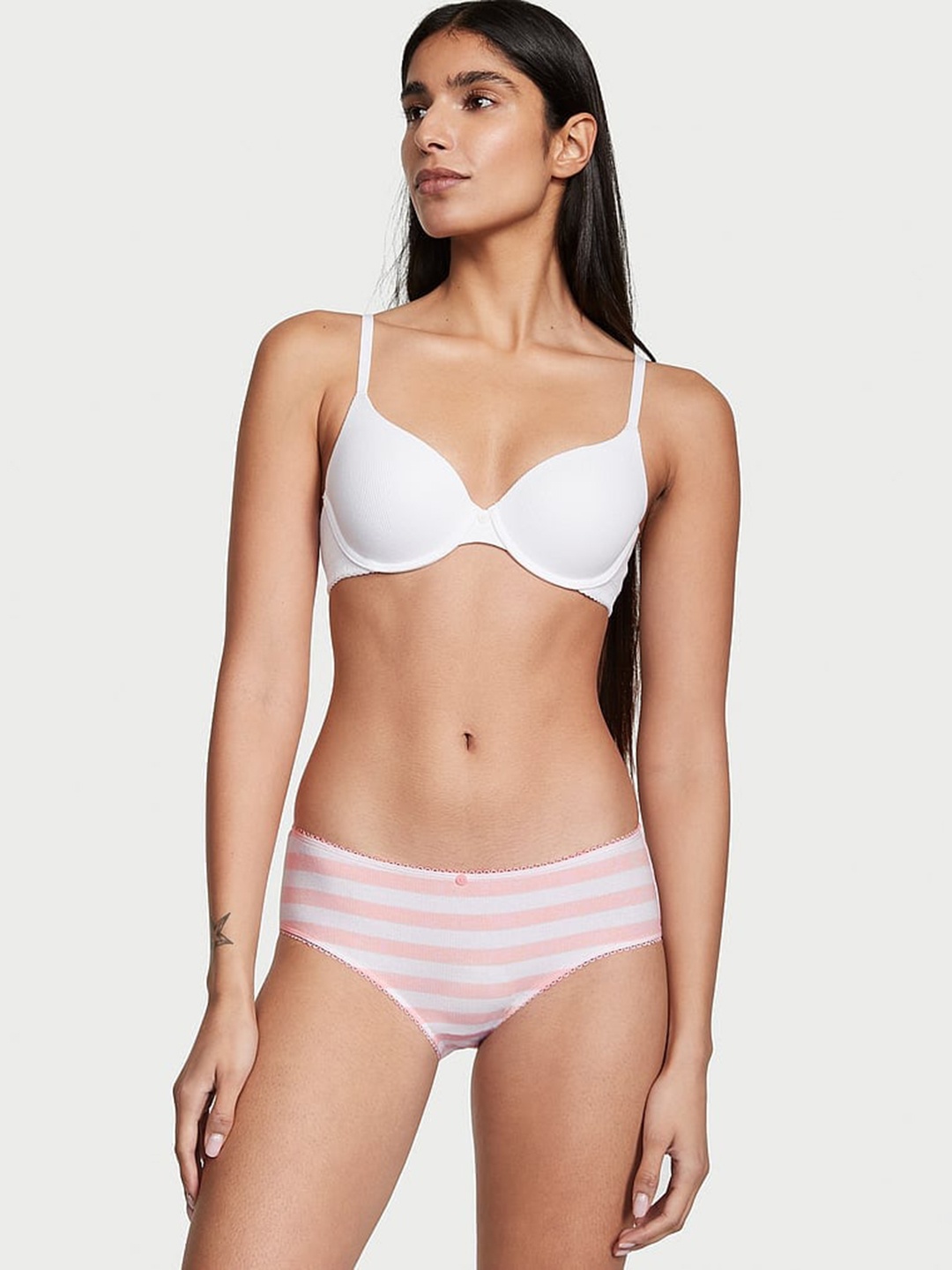 

Victoria's Secret Ribbed Striped Mid-Rise Hiphugger Hipster Briefs, White