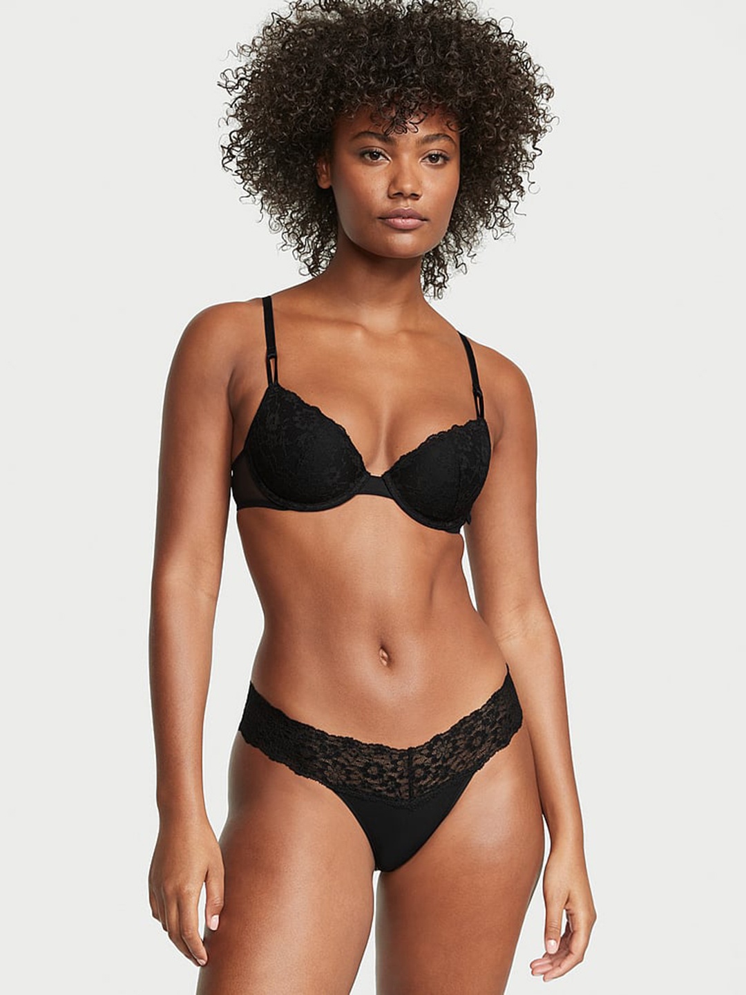 

Victoria's Secret Lace-Waist Low-Rise Thong Briefs, Black