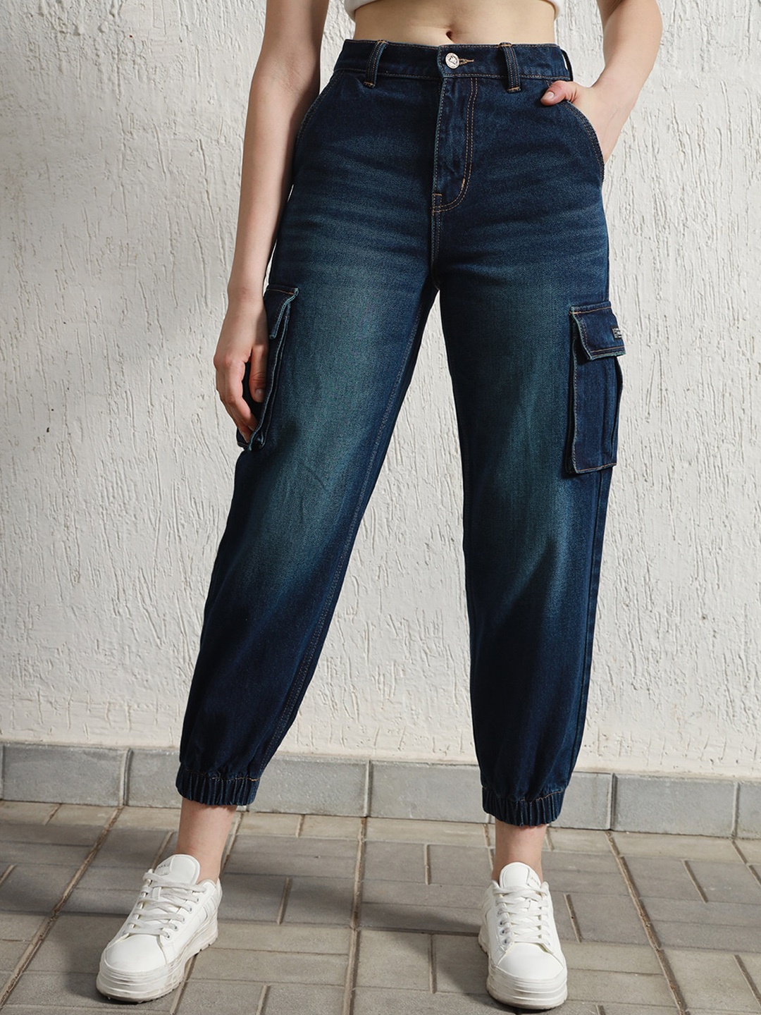 

Hubberholme Women relaxed Fit High-Rise Pure Cotton Cargo Jogger, Blue