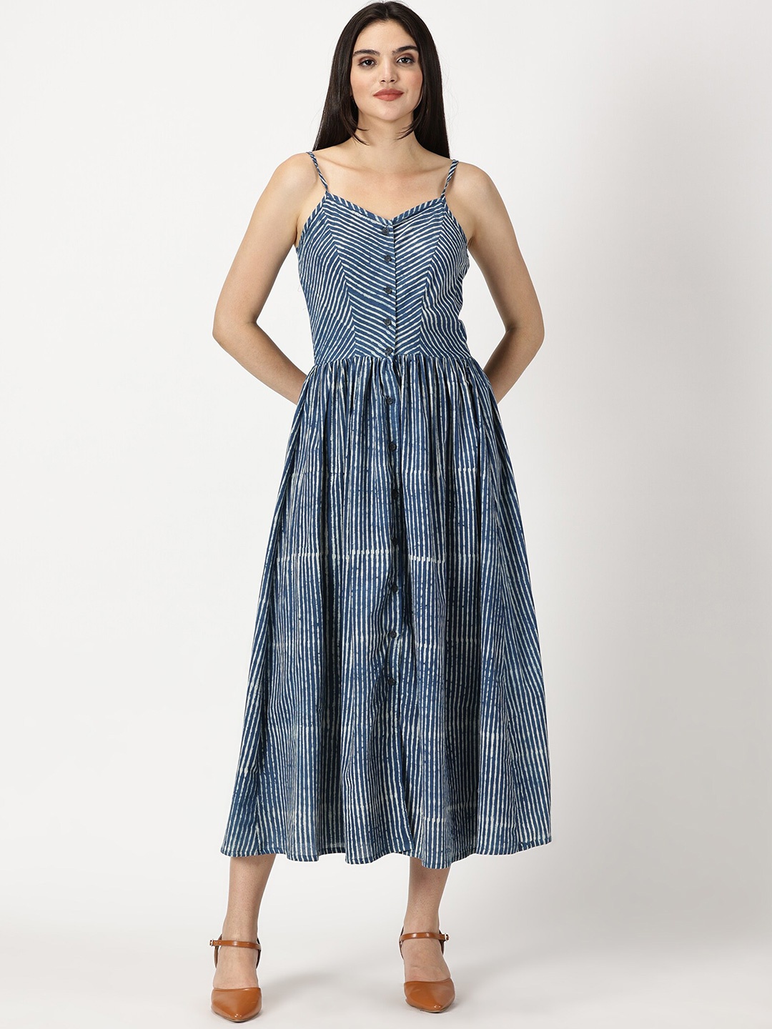 

Weaves of Tradition Striped Fit & Flare Midi Dress, Blue