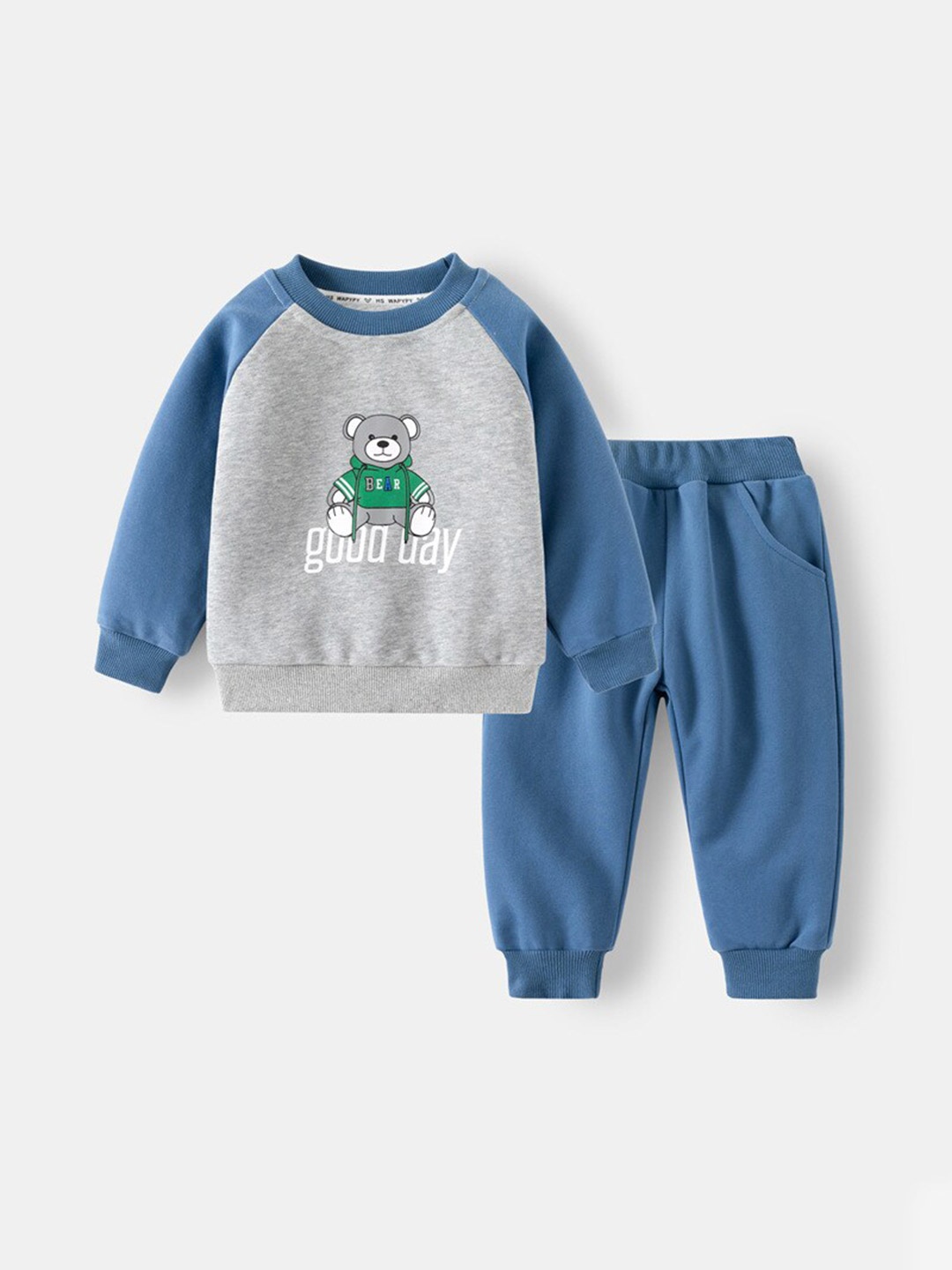 

StyleCast Blue Boys Printed Round Neck Sweatshirt With Trouser, Grey