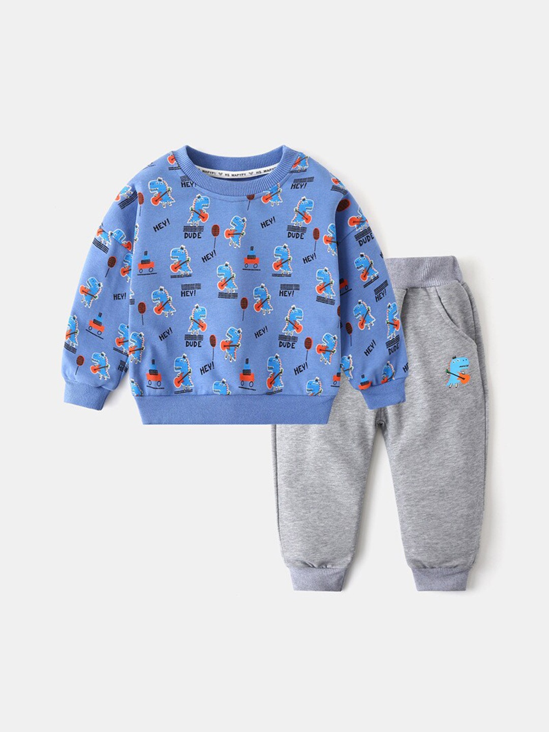 

StyleCast Kids Printed Round Neck Sweatshirt With Trouser, Blue