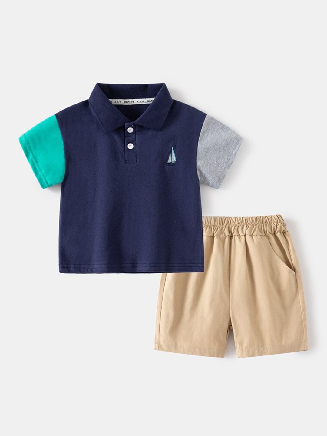 

StyleCast Blue Boys Colourblocked Polo Collar T-shirt With Trouser, Navy blue