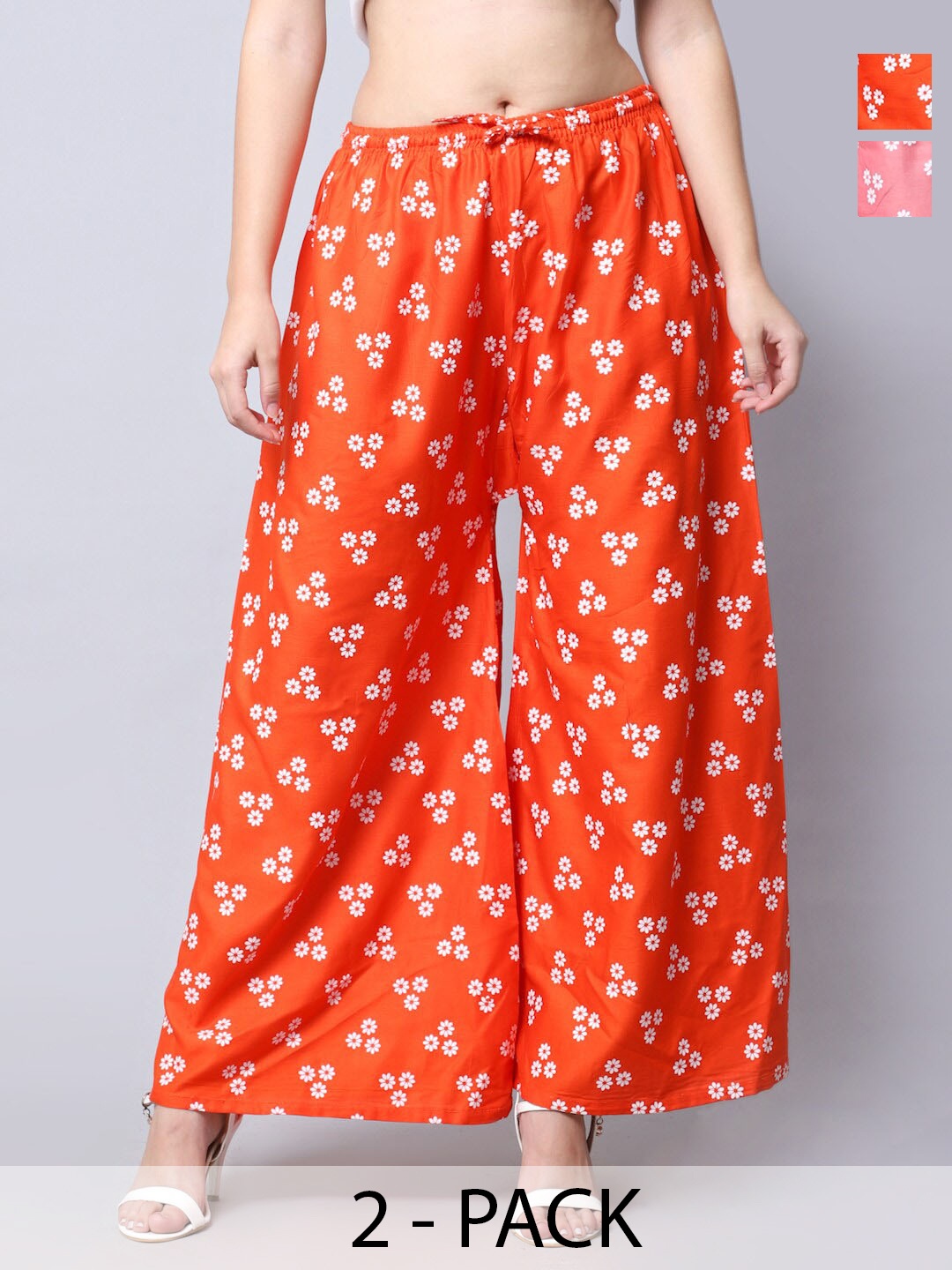 

GRACIT Pack of 2 Floral Printed Flared Ethnic Palazzos, Orange