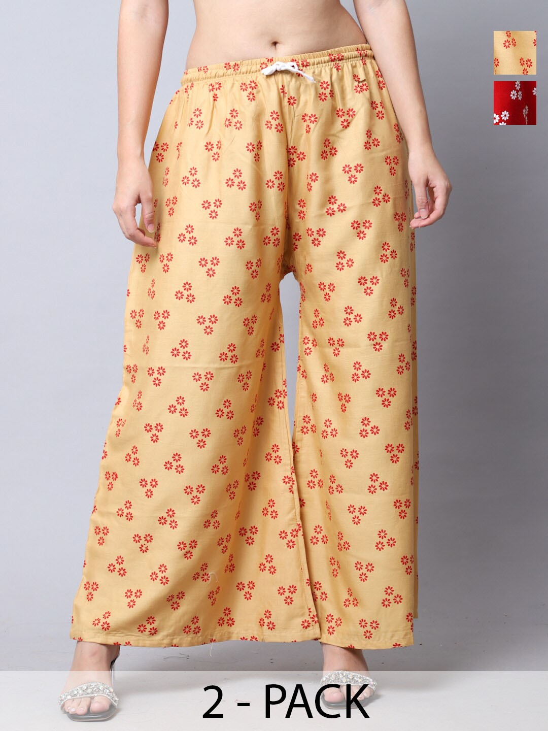 

GRACIT Pack of 2 Floral Printed Flared Ethnic Palazzos, Red