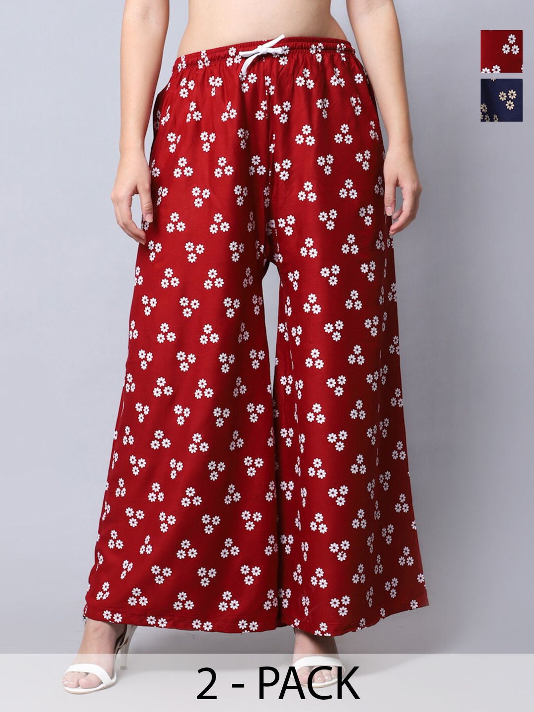 

GRACIT Pack of 2 Floral Printed Flared Ethnic Palazzos, Maroon