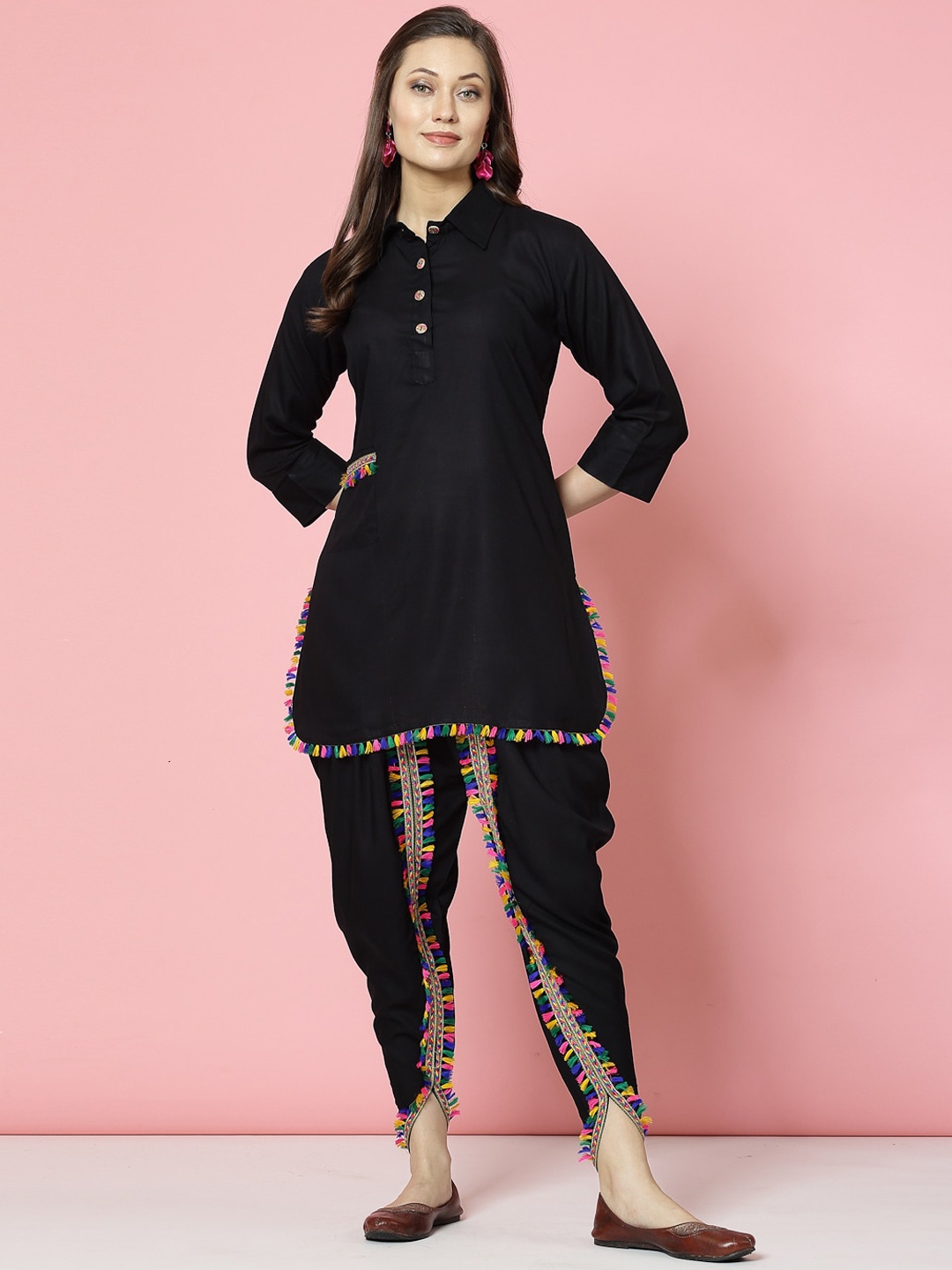 

Clora Creation Embellished Tunic & Dhoti Pant Co-Ord, Black