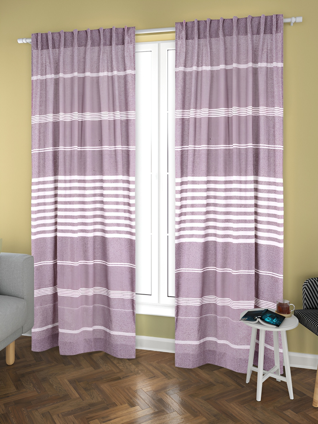 

Aura Maroon & White 2 Pieces Striped Cotton Door Curtains