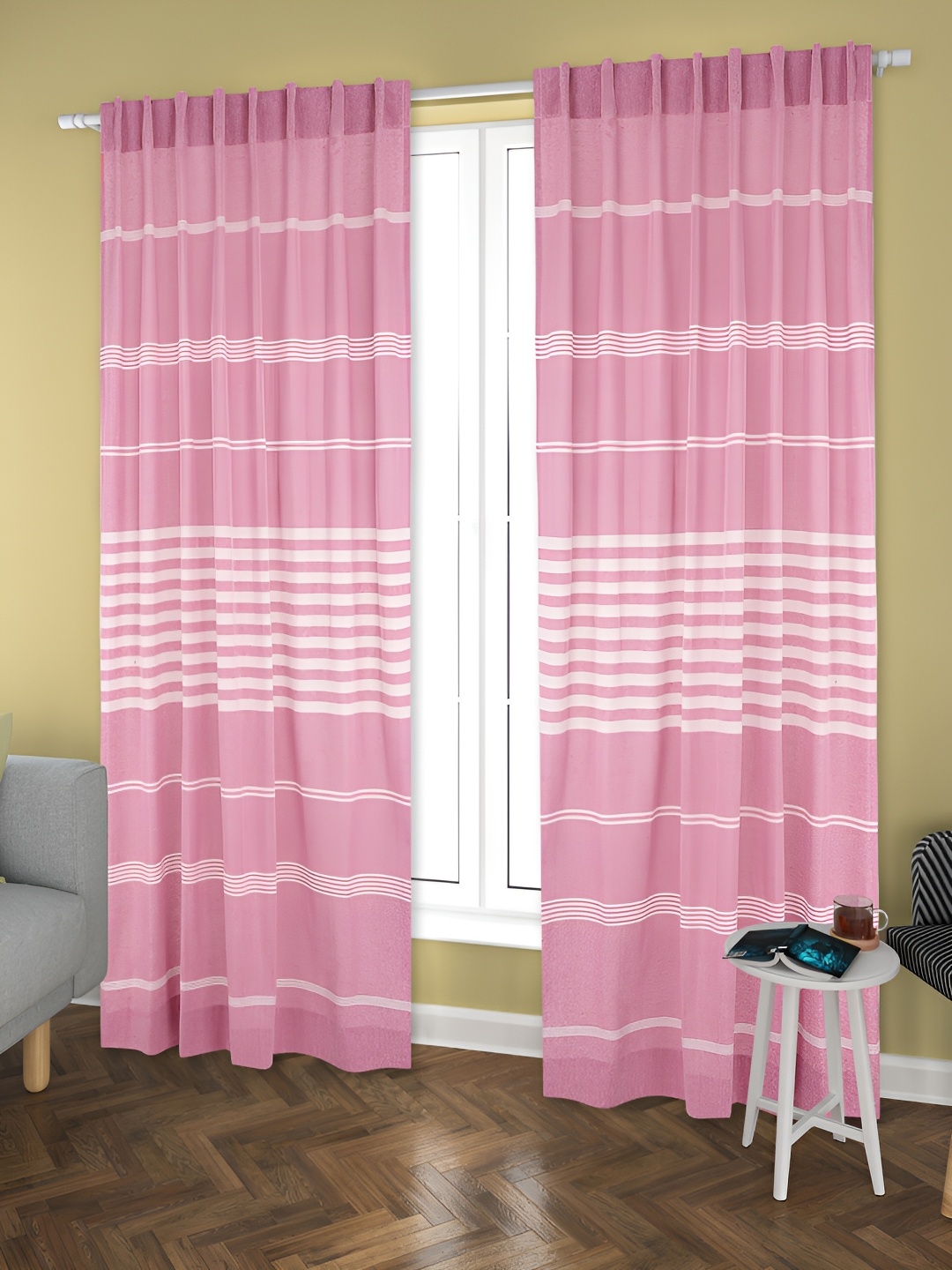 

Aura Rose & White 2 Pieces Striped Cotton Door Curtains