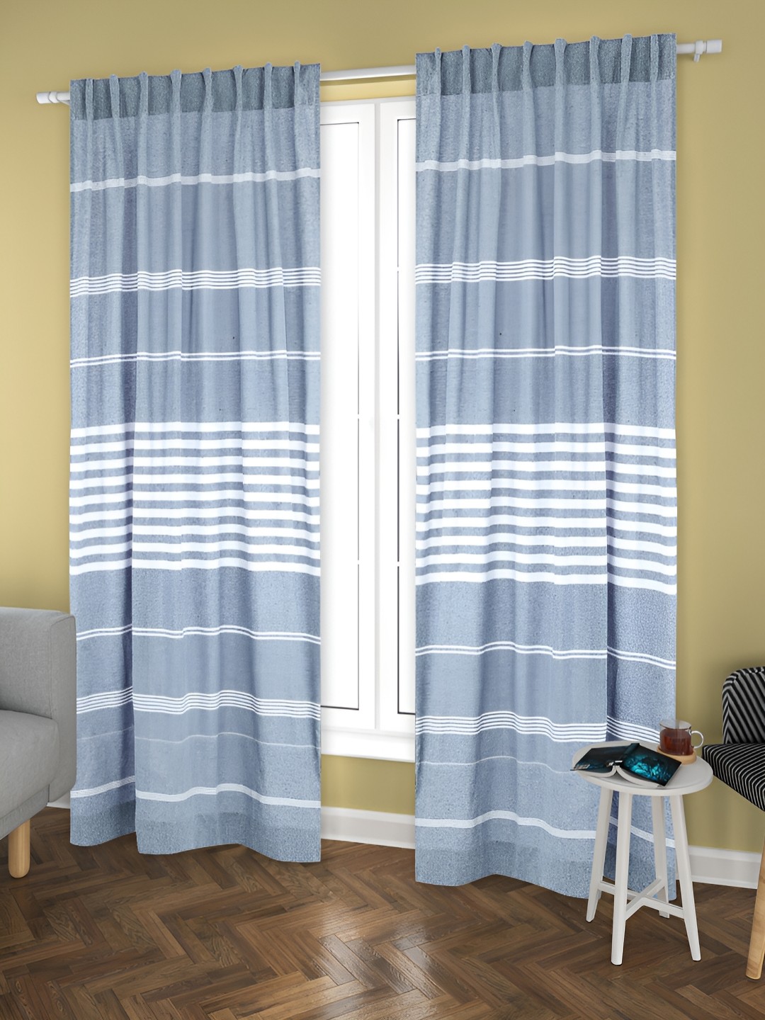 

Aura Blue & White 2 Pieces Striped Cotton Door Curtains