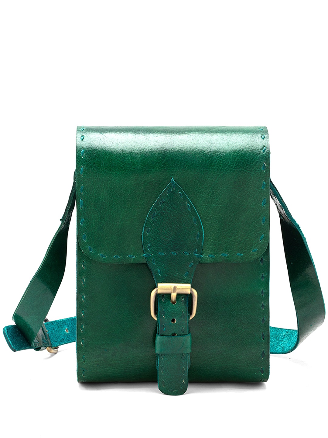 

Goatter Textured Leather Structured Sling Bag, Green