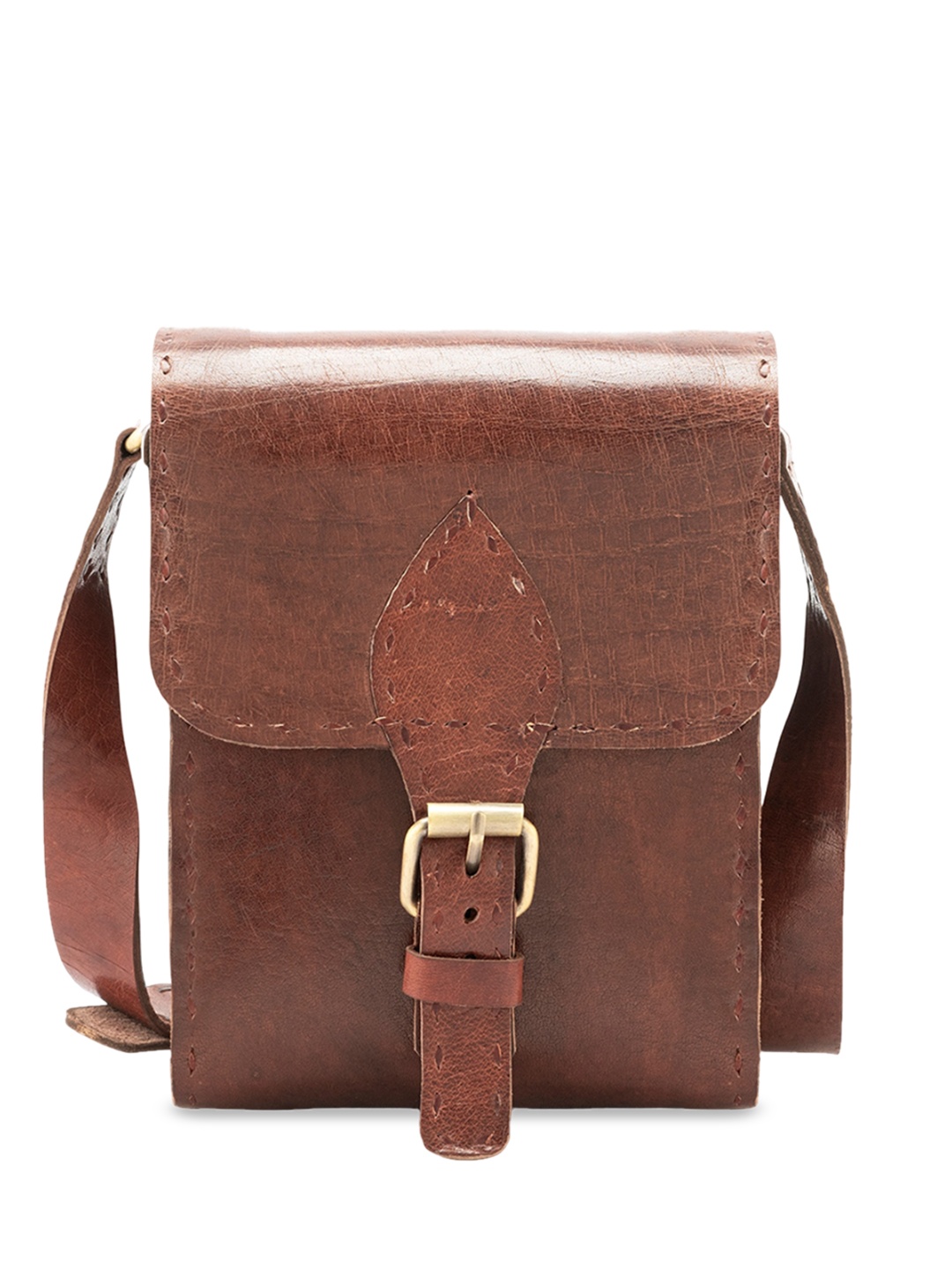 

Goatter Textured Leather Structured Sling Bag, Coffee brown