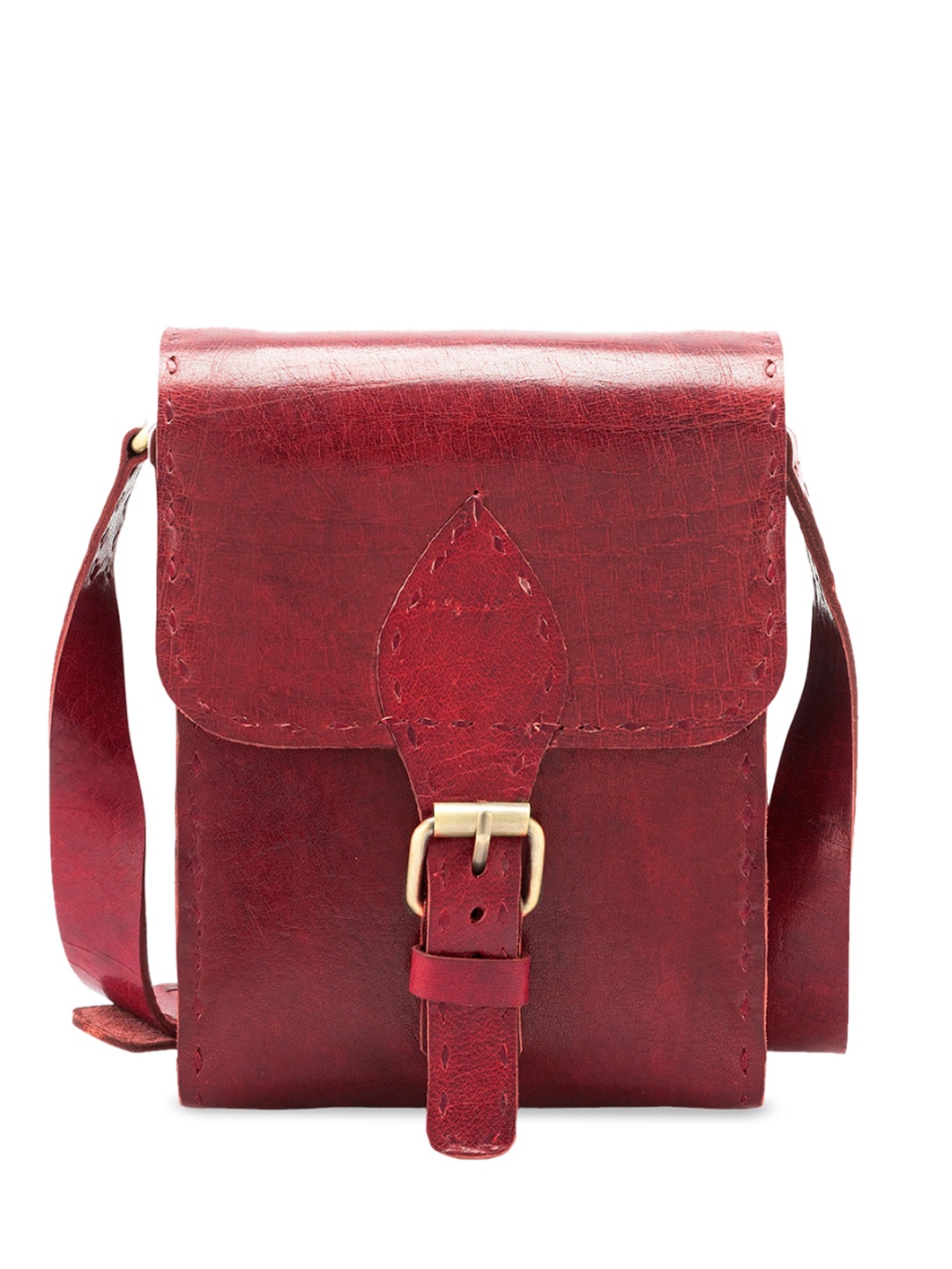 

Goatter Textured Leather Bucket Sling Bag, Red