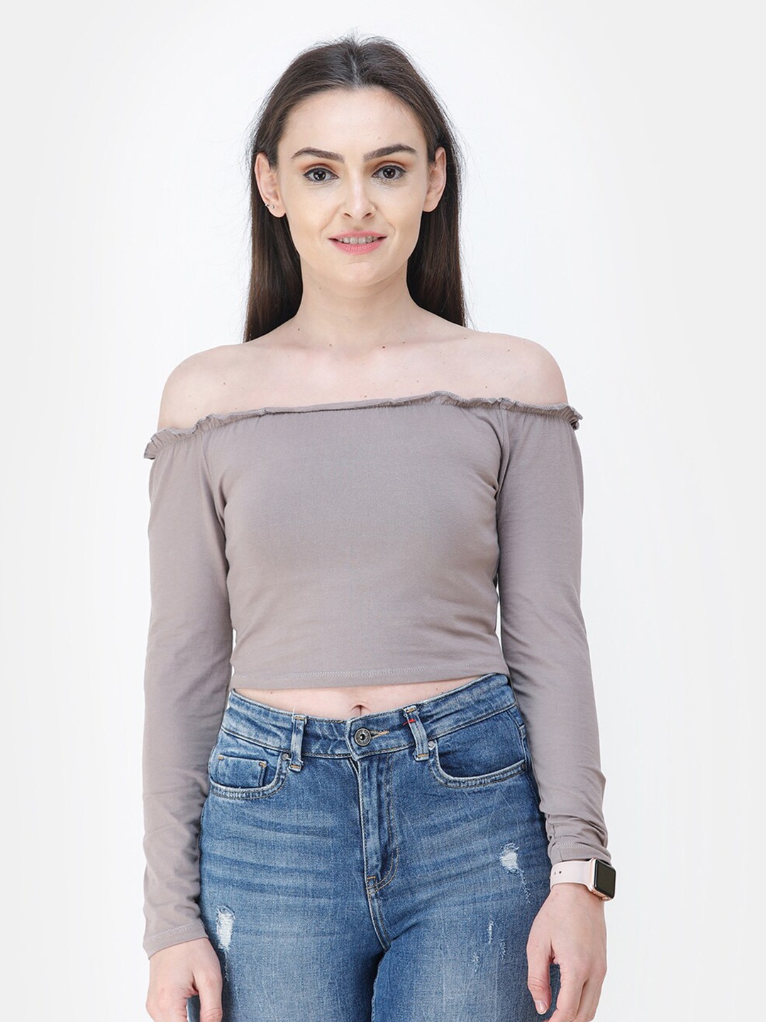 

BAESD Off-Shoulder Cotton Bardot Crop Top, Grey