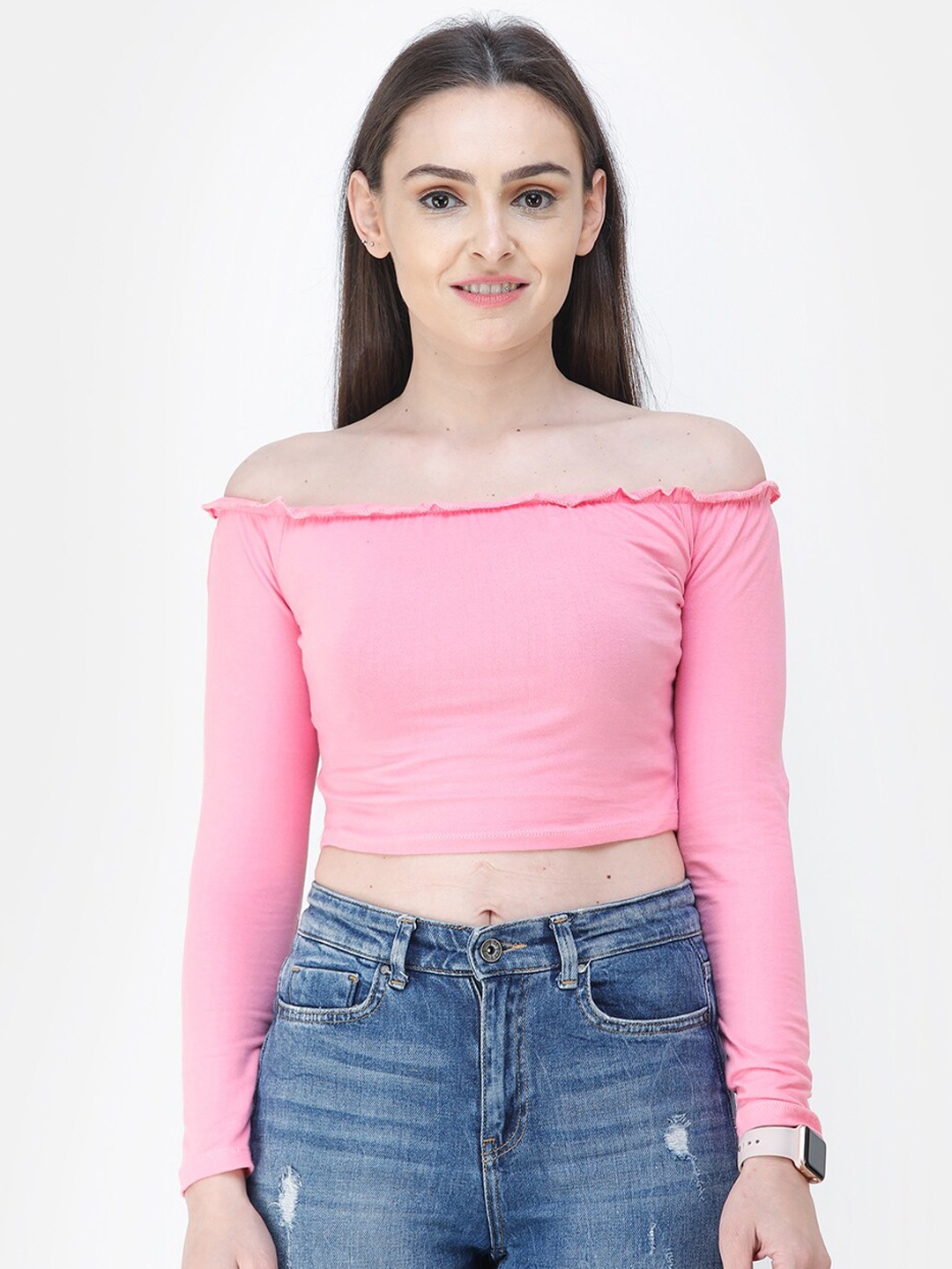 

BAESD Off-Shoulder Cotton Bardot Crop Top, Pink