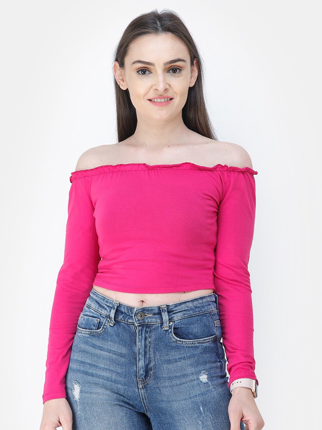 

BAESD Off-Shoulder Cotton Bardot Crop Top, Magenta