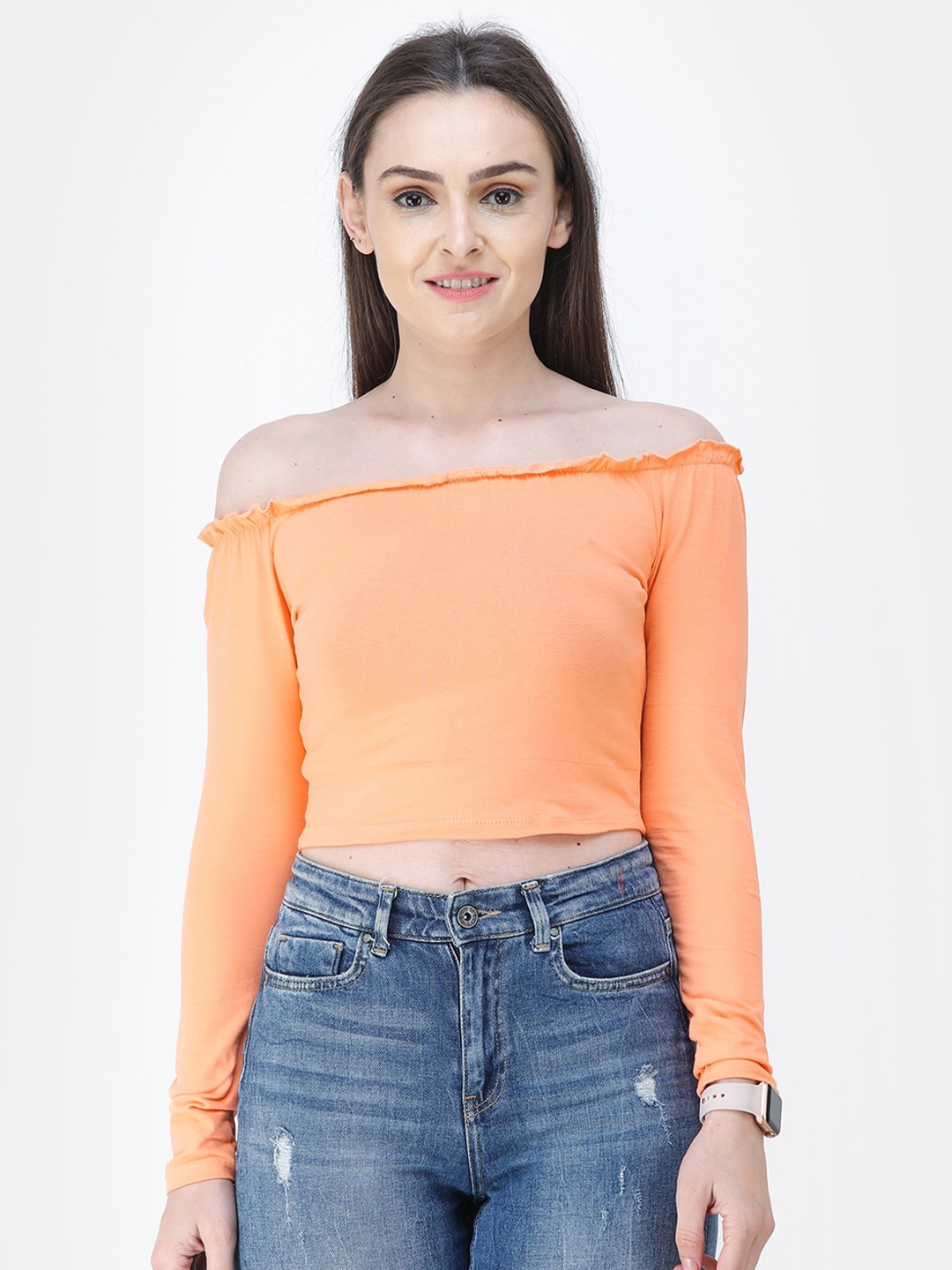 

BAESD Off-Shoulder Cotton Bardot Crop Top, Orange