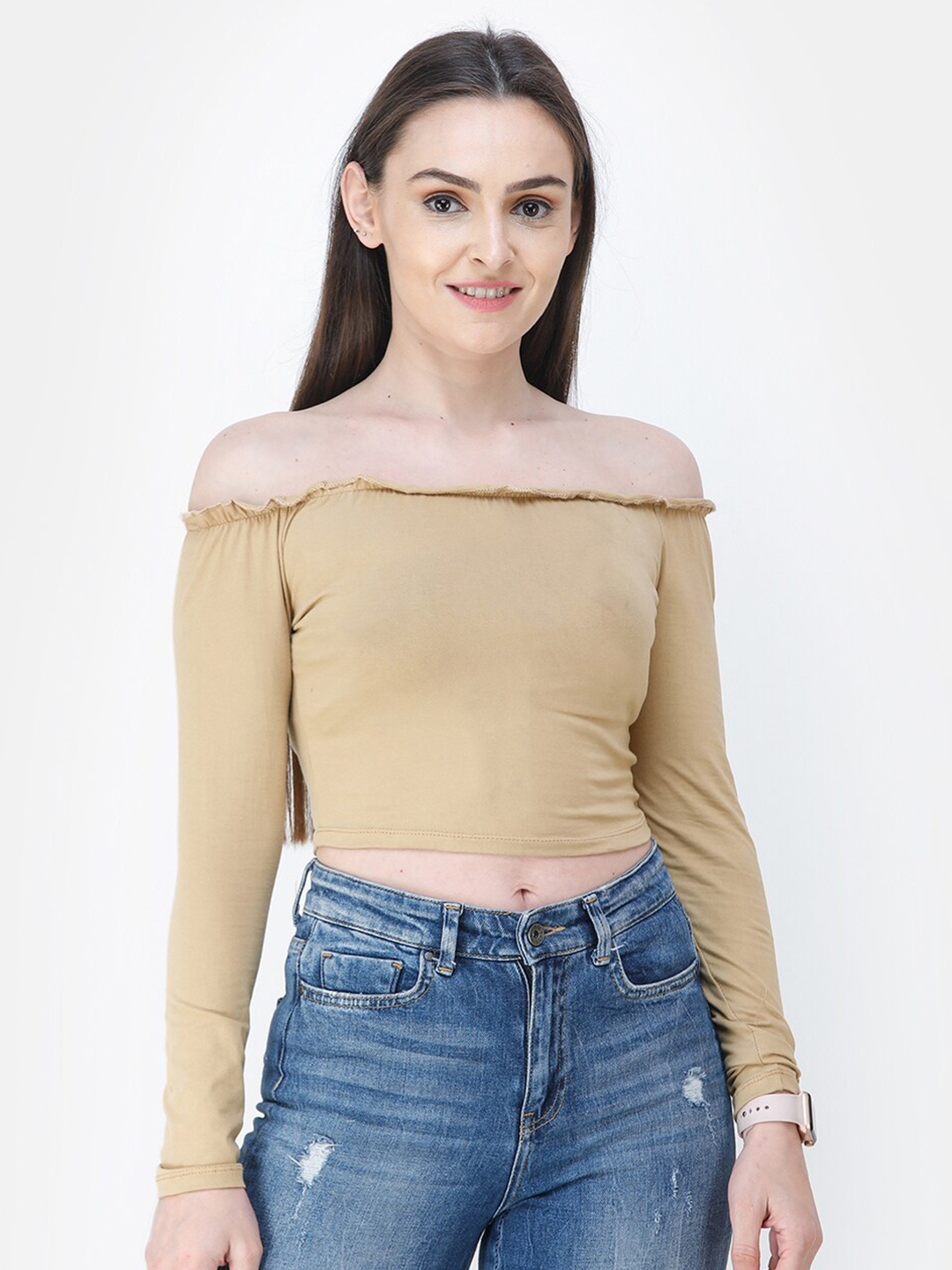 

BAESD Off-Shoulder Cotton Bardot Crop Top, Gold