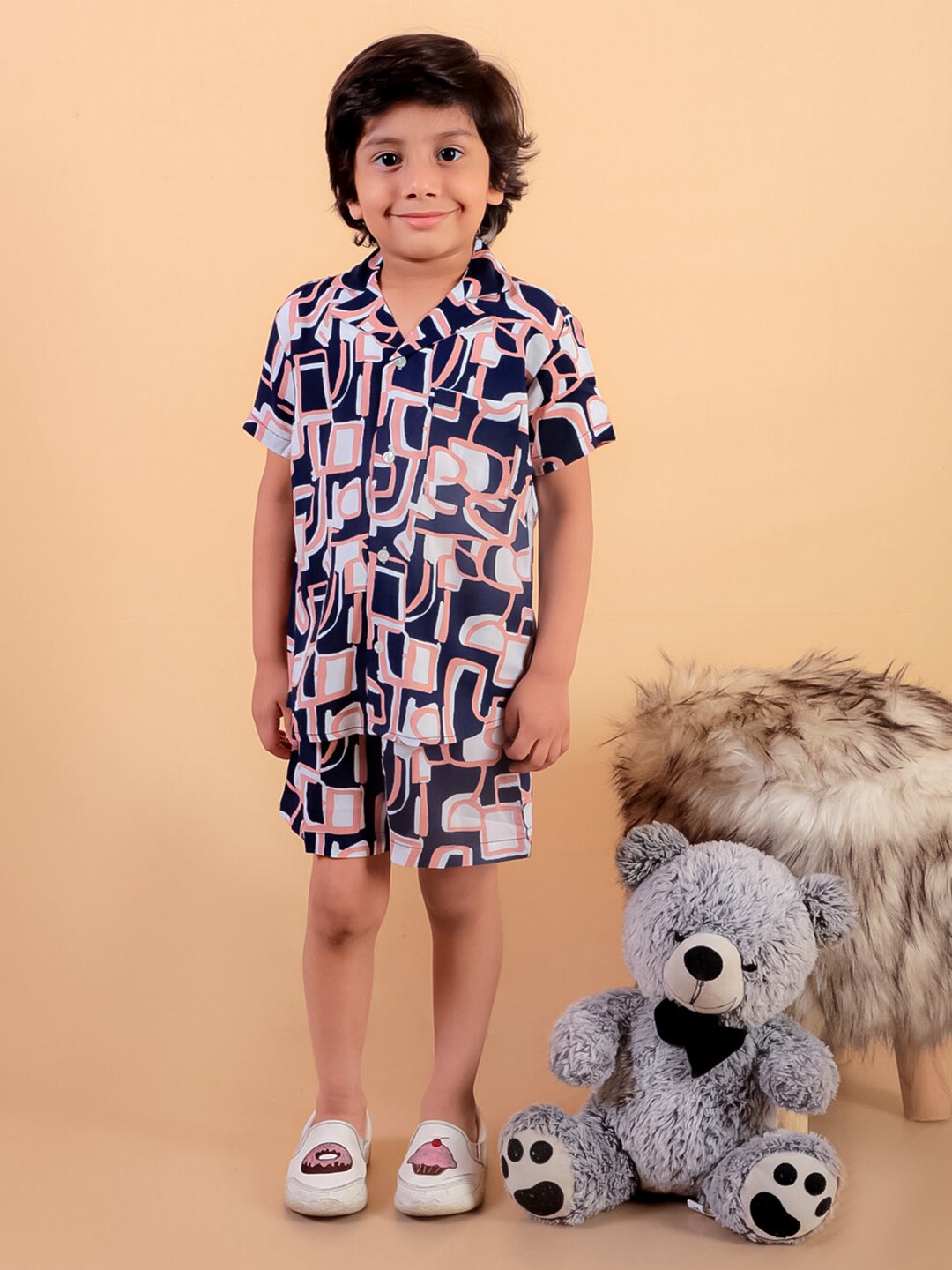 BAESD Boys Printed Short Sleeves Shirt with Shorts, Navy blue